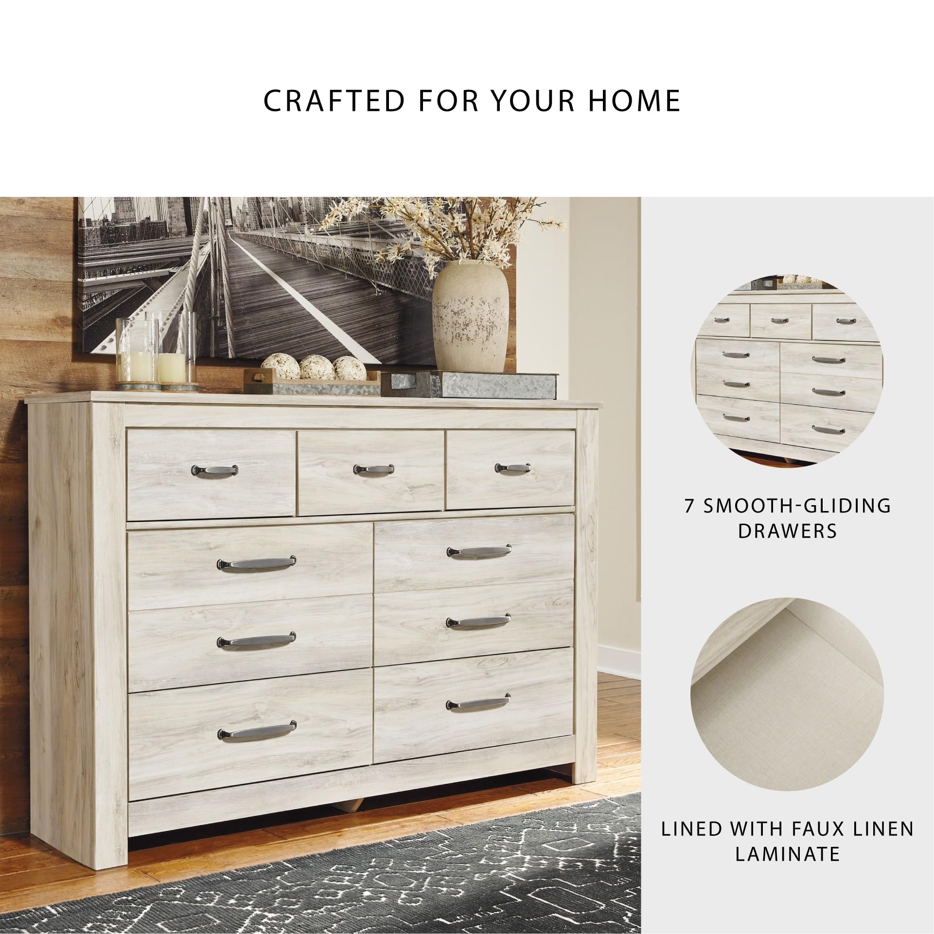 Amazon.com: Signature Design by Ashley Bellaby Farmhouse 7 Drawer Dresser,  Whitewash : Home & Kitchen