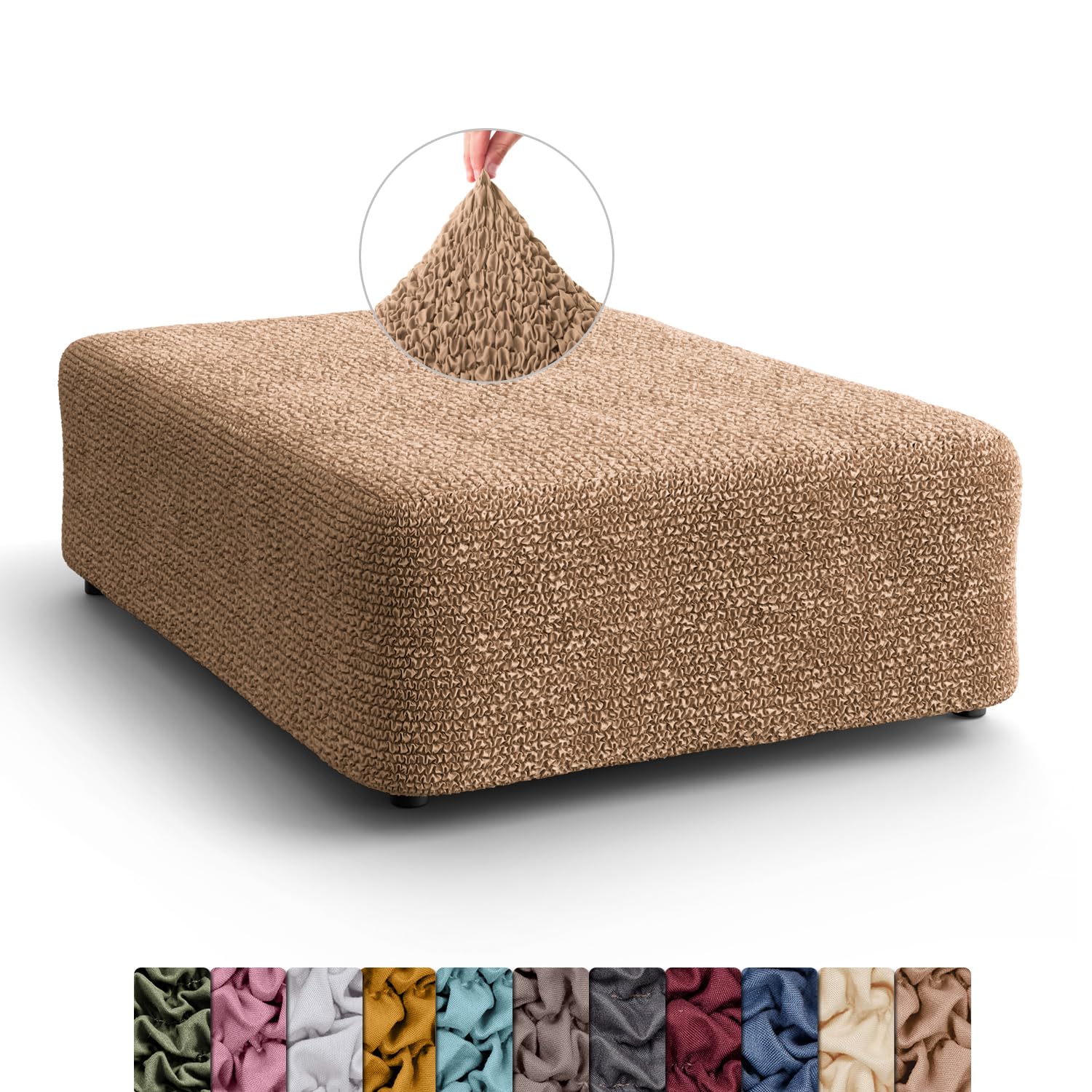 Menotti Large Footstool Ottoman Foot Rest Slip Cover for Sofa Stretch Elastic Fabric Protector - Microfibra - Latte (Large Footstool) โ image 1