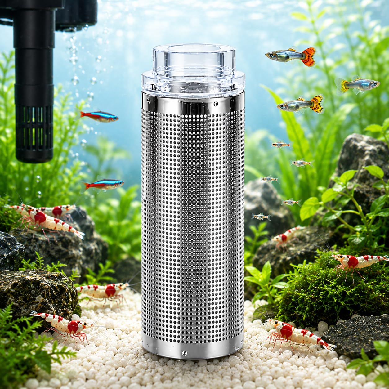 VAYINATO Stainless Steel Shrimp Guard 16mm – Fish Tank Filter Intake Protector, Shrimp & Fry Safe, Fine Perforated Mesh, Rust Resistant Stainless Steel, Easy Install for Nano & Planted Aquariums-image-20