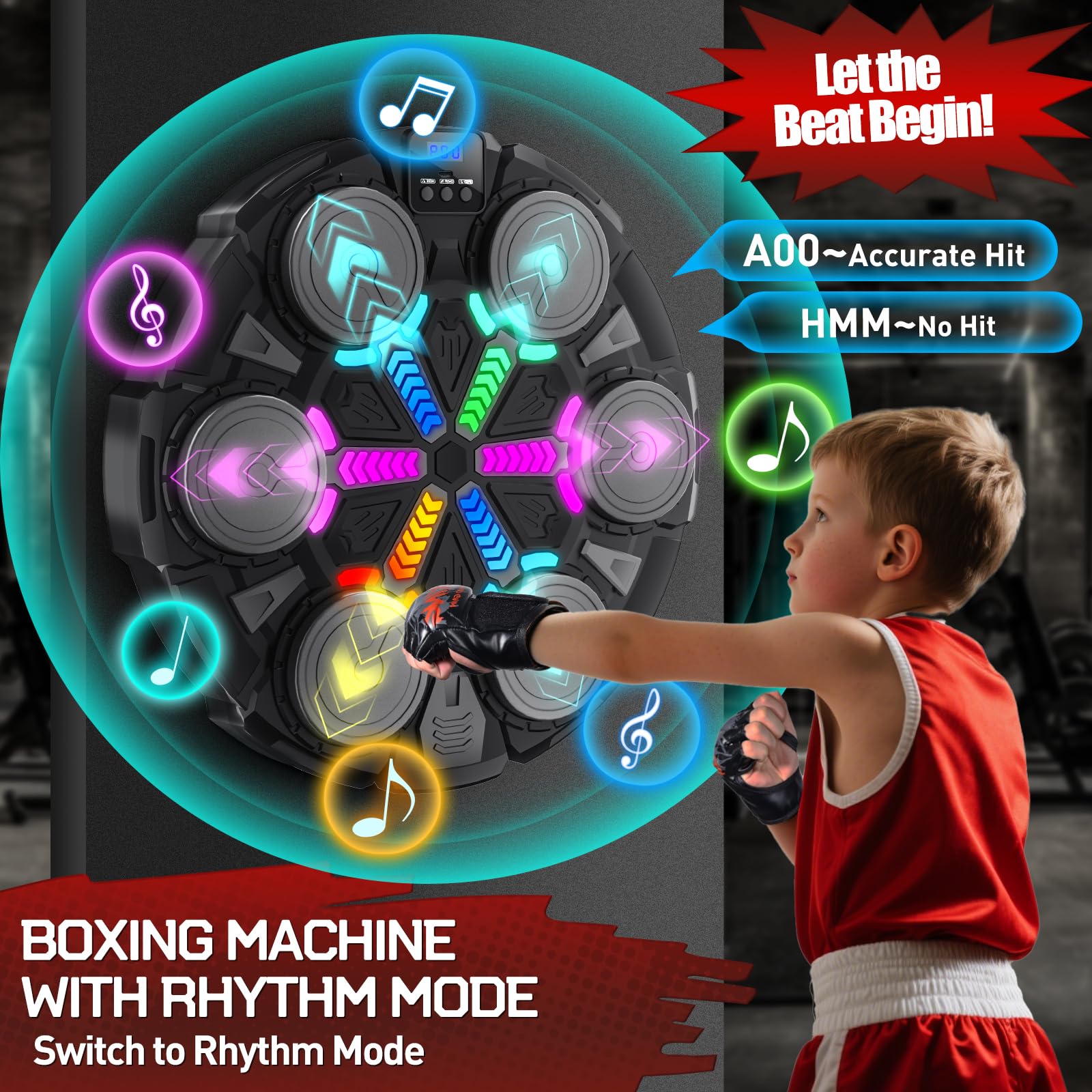 Máquina de Boxeo Musical con Bluetooth para Niños y Adultos, con Conteo, Luces Ajustables y Juego de Ritmo, Entrenamiento en Casa o al Aire Libre