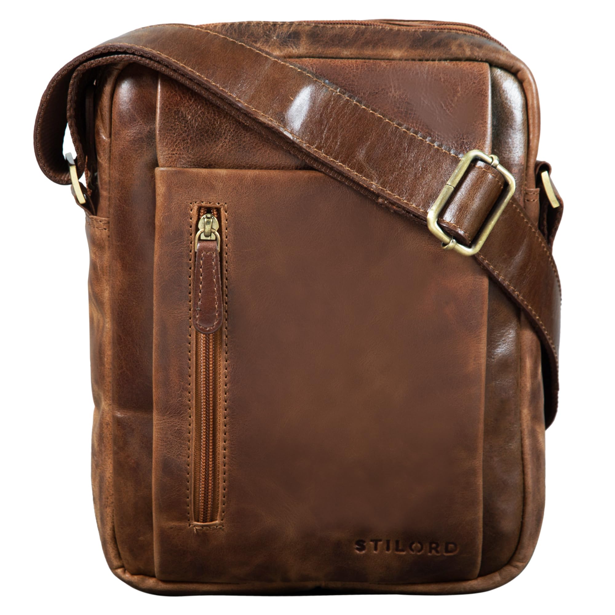 STILORD Irving Vintage Leder Tasche Braun klein Umhängetasche für 10,1 Zoll und iPad Tablettasche DIN A5 Handtasche Messenger Bag Echtleder Farbe:Cognac - braun