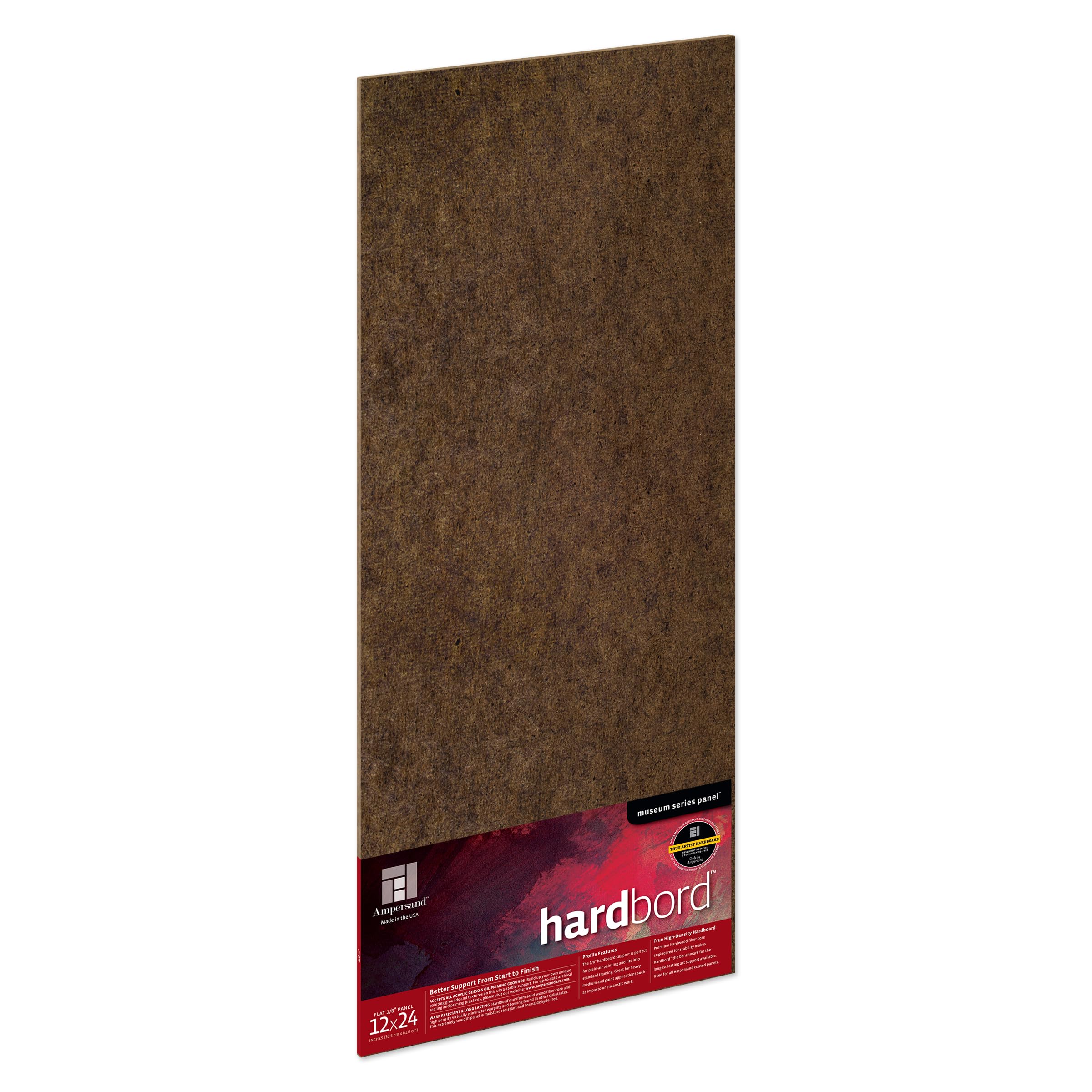 Ampersand Art Supply Hardboard Wood Painting Panel: Museum Series Hardbord, 12" x 24", 1/8 Inch Flat Profile