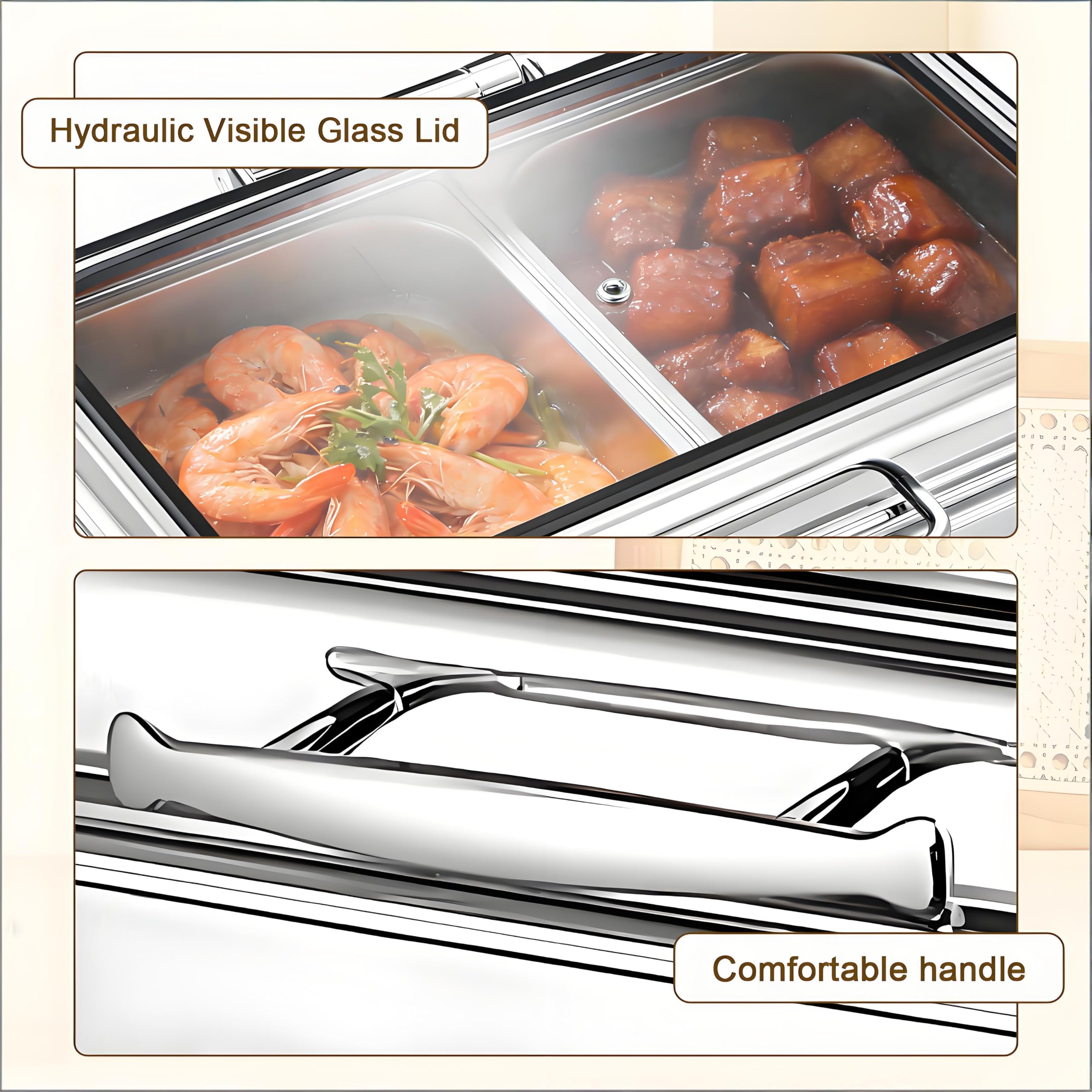 9L Chafing Dish Elettrico, Professionale Scaldavivande Elettrico Buffet in Acciaio Inox, Contenitore Scalda Cibo con Coperchio Trasparente per Buffet, Ristoranti, Cucine(1/2 Pan)