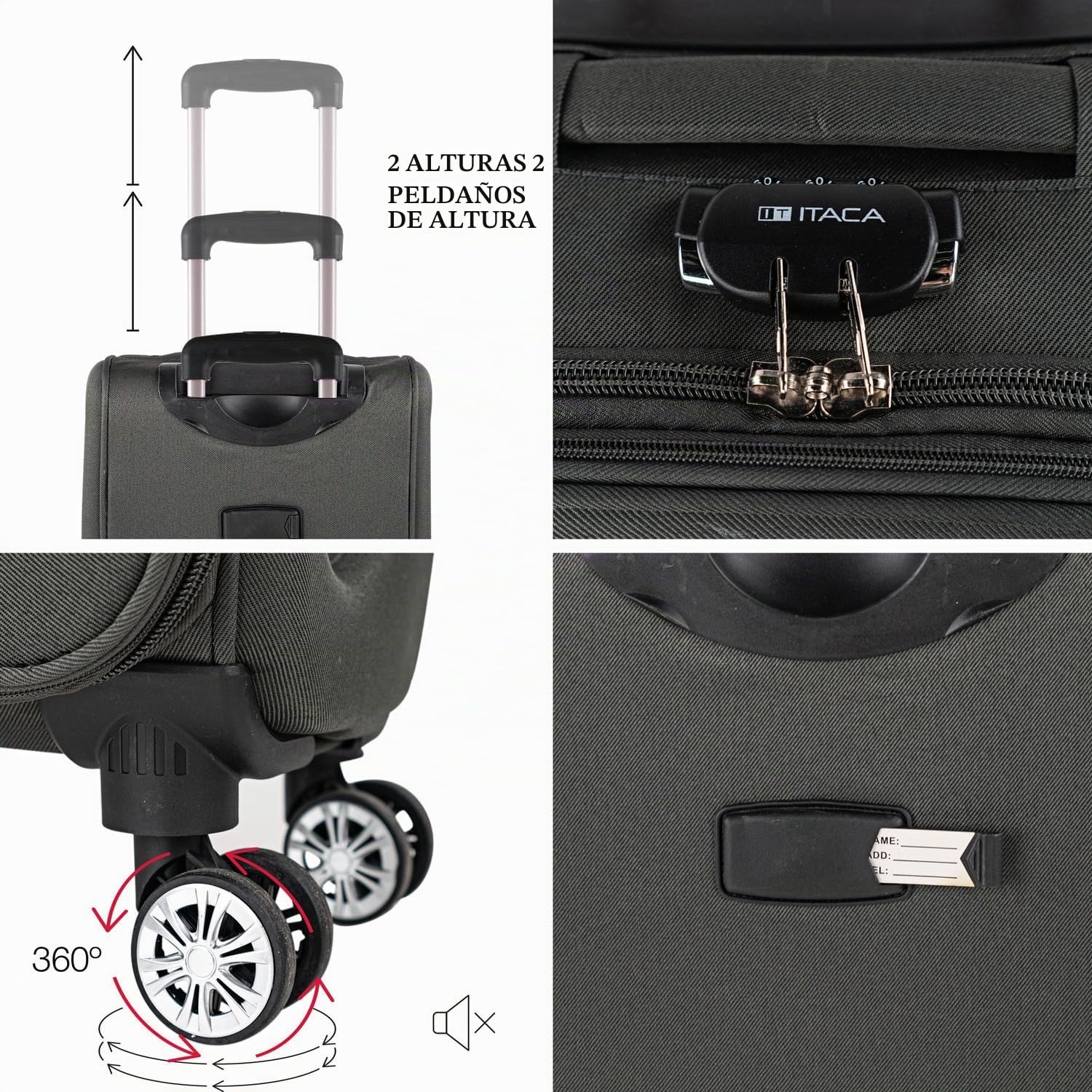 ITACA - Set de Maletas Semirrígidas Ligeras con Ruedas giratorias 360°- Juego de Maletas. Maletas de Viaje Blandas con candado de Combinacion., Gris