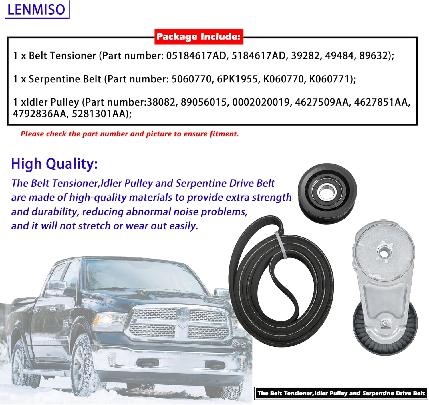39282 Engine Belt tensioner Idler Pulley and Serpentine Drive Belt Compatible with Chrysler 200 Grand Caravan Dodge Avenger