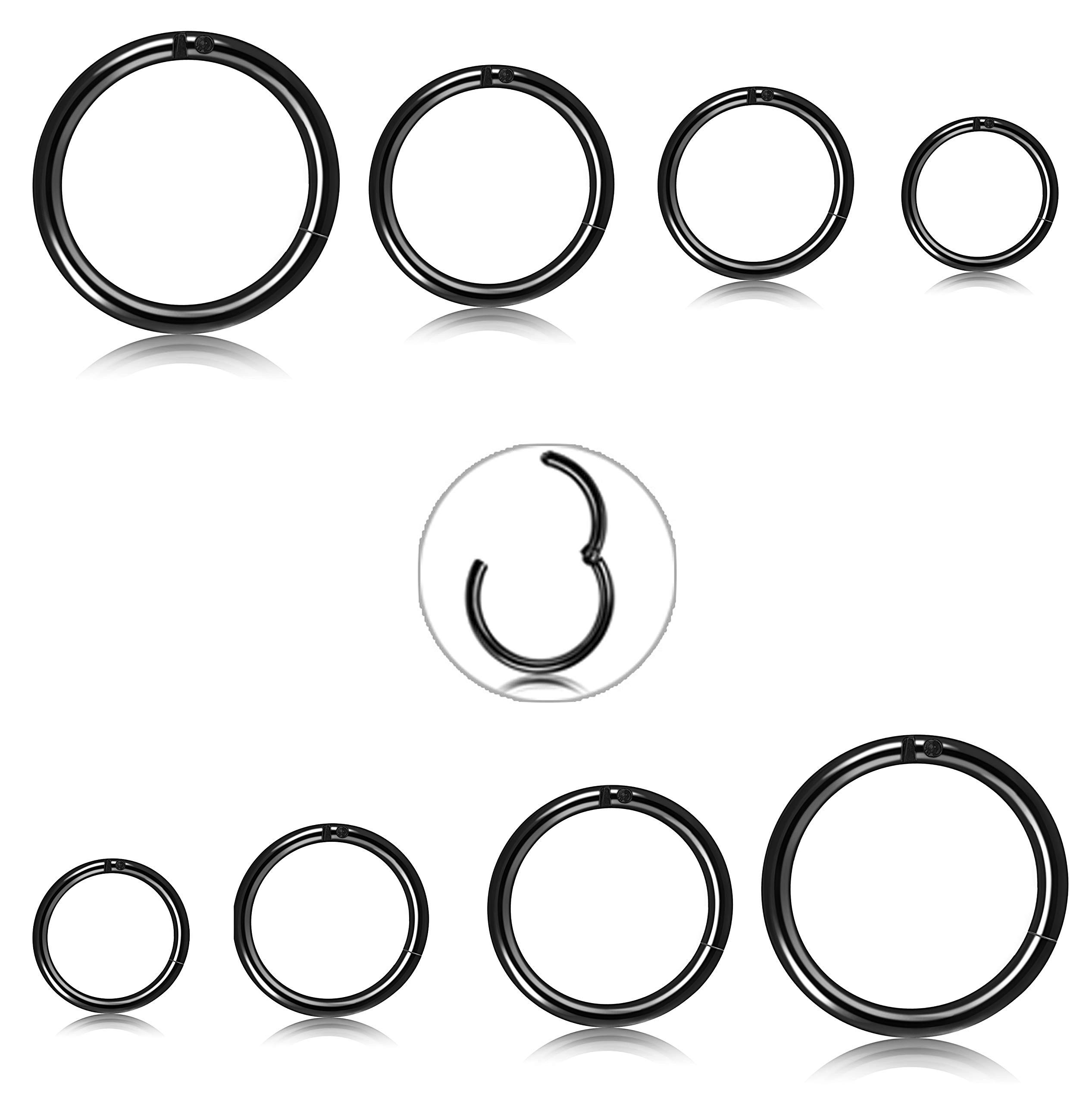 JeryWe3/6/8PCS Anillos de Acero Quirúrgico para Nariz Aros Hombres Mujeres Hipoalergénico Septo con bisagras anillo nariz Helix Cartílago Pendientes Piercing Cuerpo 20G 18G 16G 6-12mm