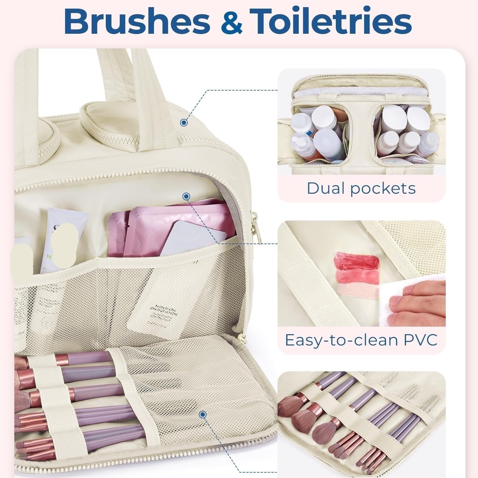 Kosmetiktasche Kulturtasche Reise-Kulturbeutel, Leichte Reisetasche, Flauschige Kosmetiktasche, Make-up-Tasche, Aufbewahrungstasche Mit Griff Schminktasche Damen(Beige)