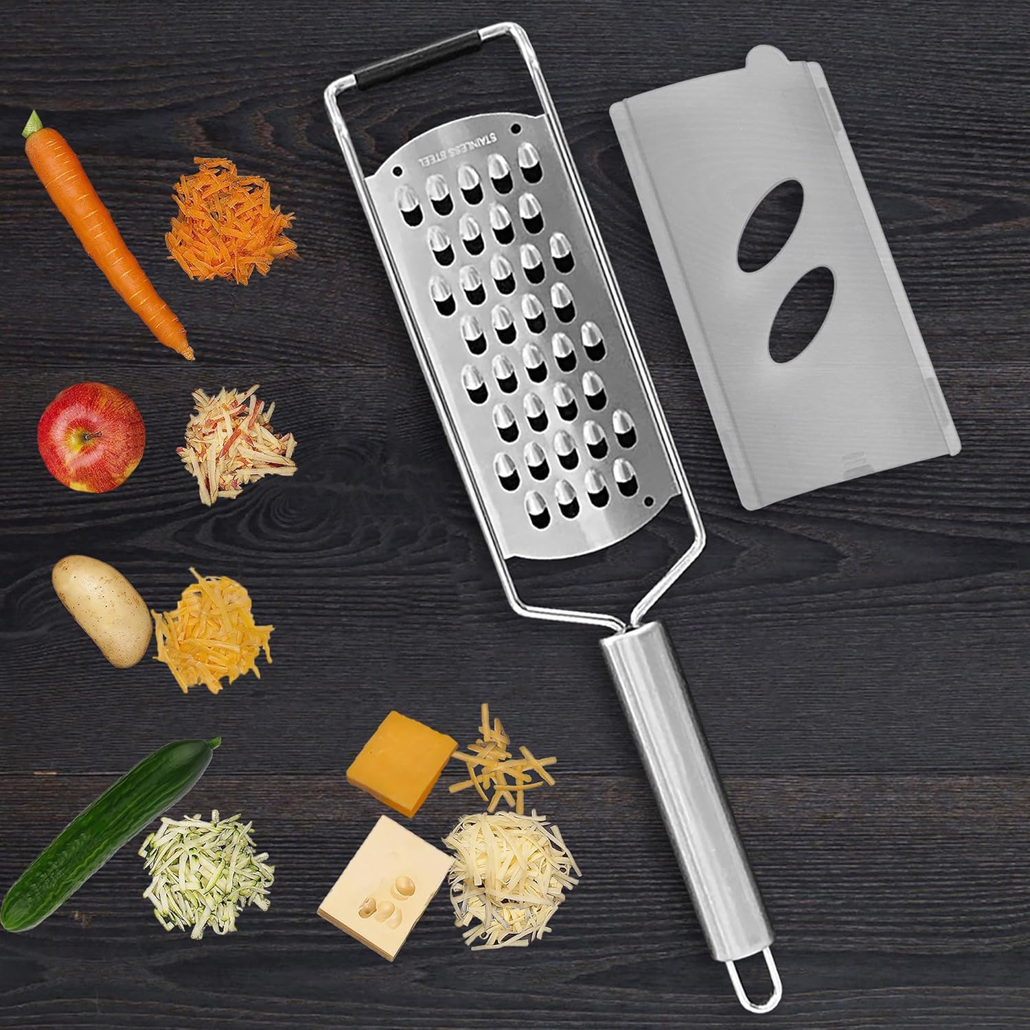 Rallador profesional extra grueso para papas, calabacines, zanahorias, manzanas, repollo y queso, rallador de cocina con hoja de acero inoxidable