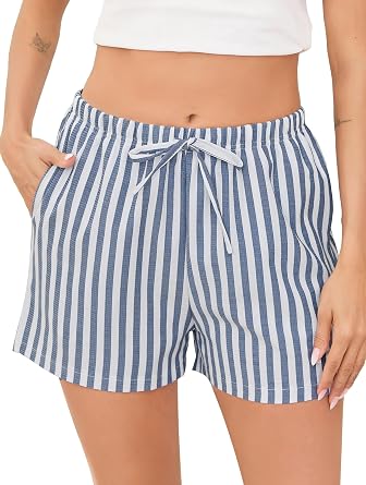 Vlazom Sleep Shorts for Women Cute Stripe Pajama Shorts with Pocket,Soft Cotton Blend Boxer Shorts,Loose Fit Sleepwear S-XXL