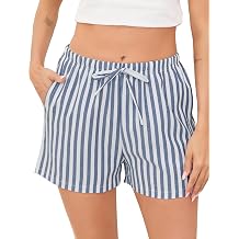 Vlazom Sleep Shorts for Women Cute Stripe Pajama Shorts with Pocket,Soft Cotton Blend Boxer Shorts,Loose Fit Sleepwear S-XXL