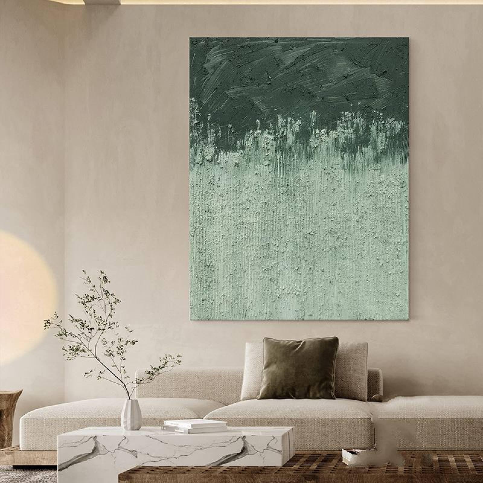 Peinture à l'huile pour habiller un grand mur de salon vide et blanc