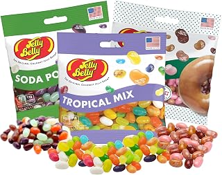 Sweetzo Soda Pop Shoppe, Tropical Mix and Krispy Kreme Flavored Jelly Beans, OU Kosher Gummy Candy, Shareable Bagged Candies - 3.5 Ounces Each (Pack of 3)