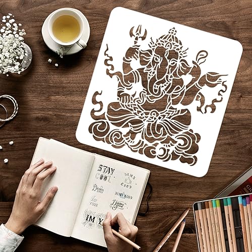 Miniatura 3 de FINGERINSPIRE Plantillas de dios de elefante indio de 11.8 x 11.8 pulgadas, plantillas de elefante de plástico, plantillas reutilizables de