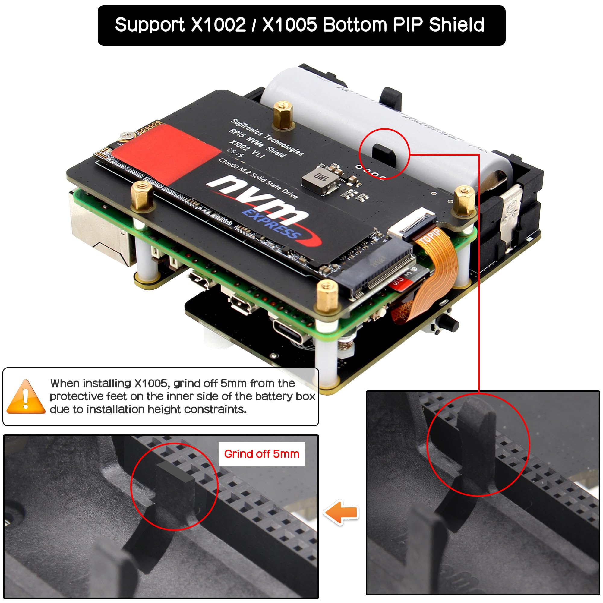 Geekworm X1207 2-in-1 PoE+ & UPS HAT for Raspberry Pi 5 (2/4/8/16GB), IEEE 802.3at 5V 5A Output, Supports Auto Power On, Safe Shutdown and Power Loss Detection