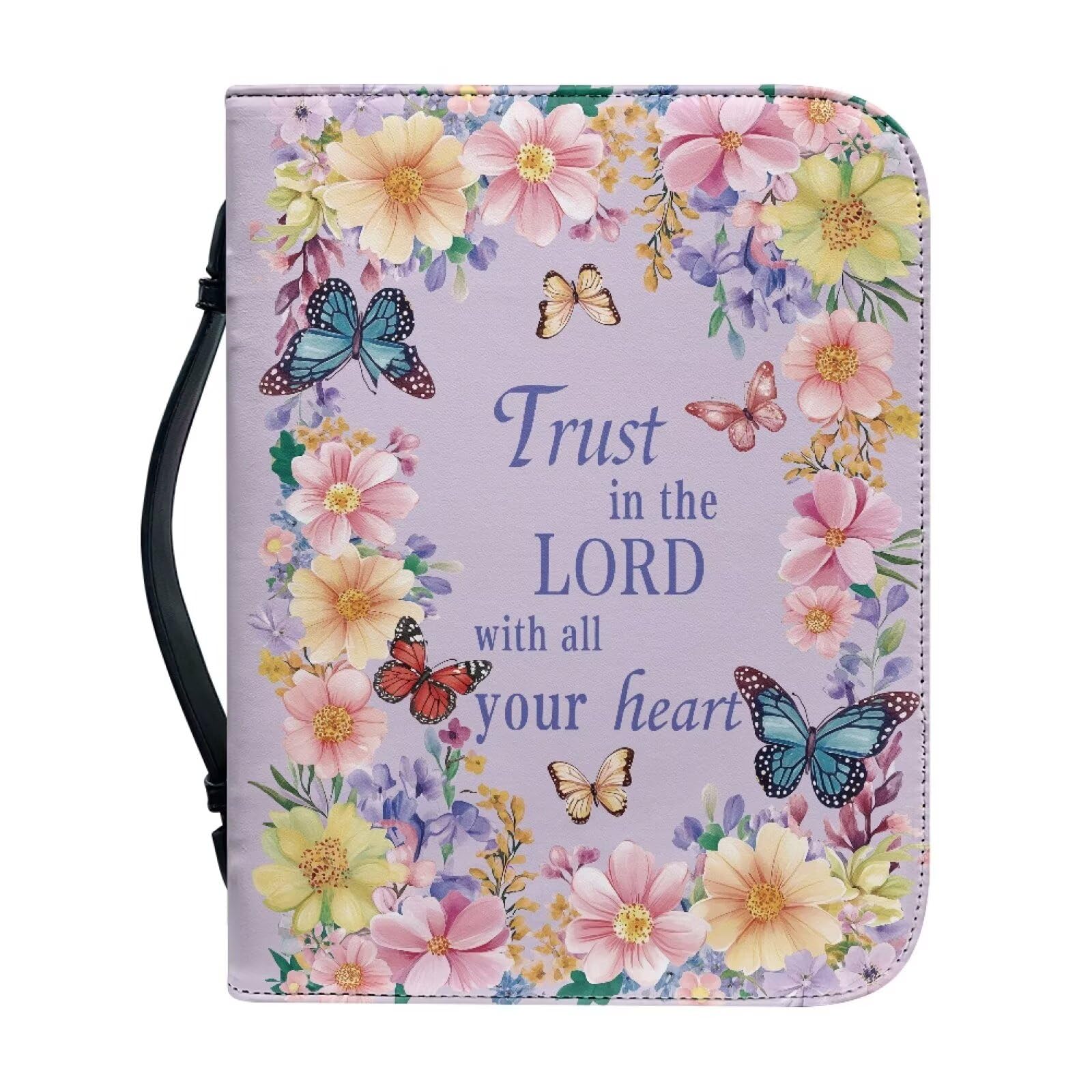 Kuiaobaty Cineraria Floral PU Leather Bible Cover Bag with Pockets,Watercolor Butterfly God Saying Book Sleeve Zipper for Study Bible 4 Size Large 2XL — image 1