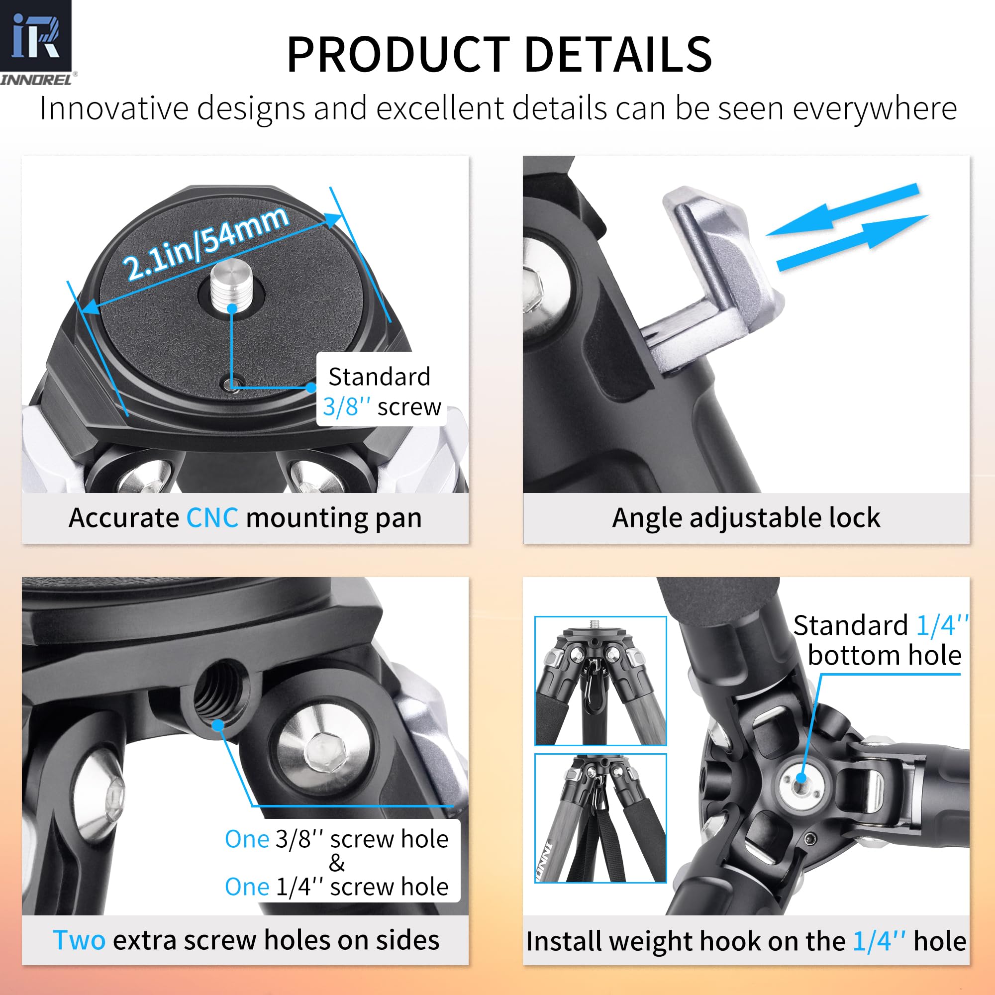 Treppiede In Fibra Di Carbonio INNOREL GT284C | Con Testa A Sfera | Carico 20kg | Per Fotocamera DSLR