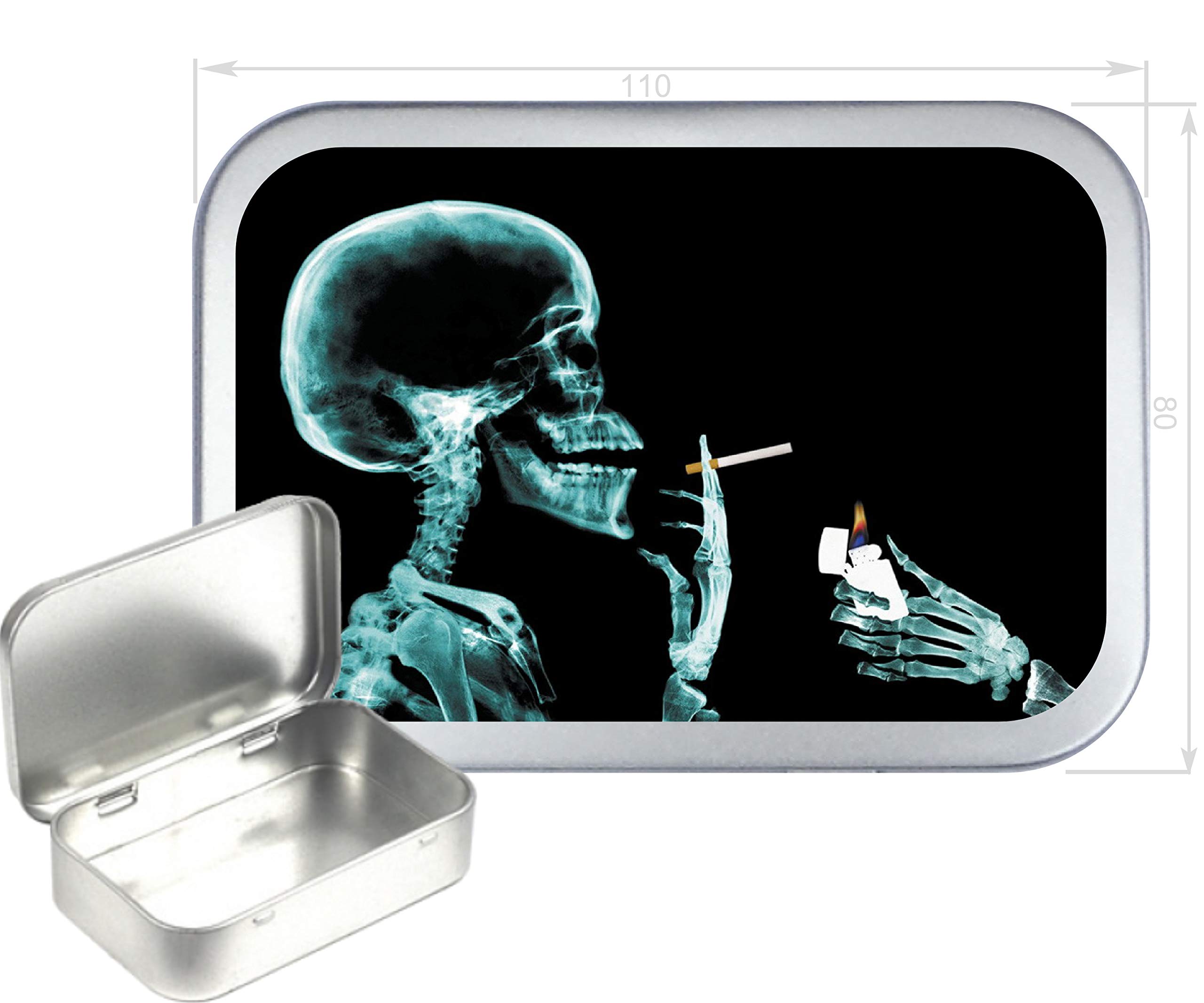 TEEZ Smoking Skull 150ml Silver Hinged Tobacco Tin, Hinged 2oz Tobacco Tin
