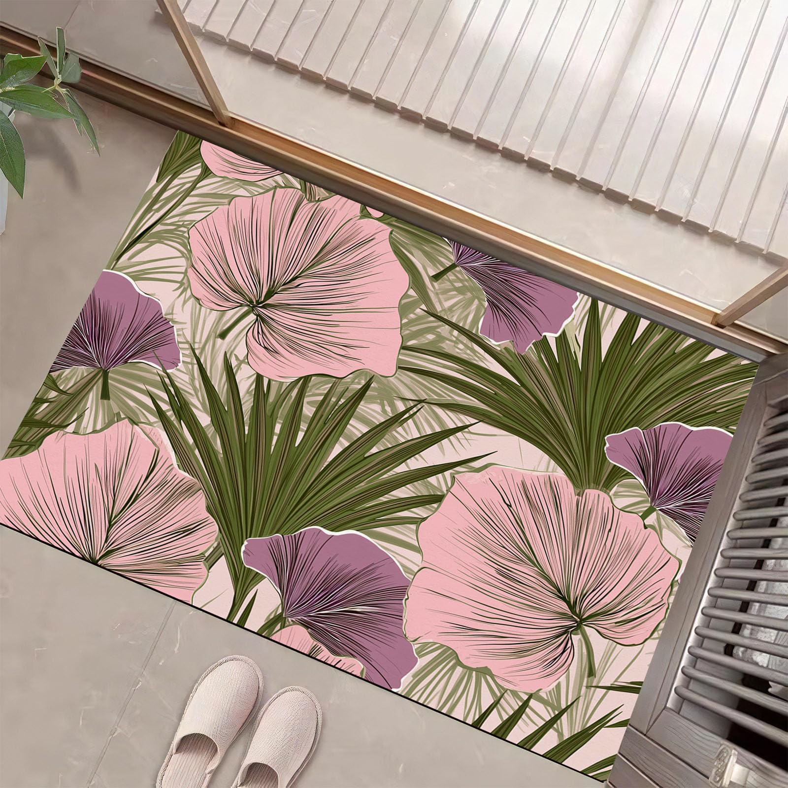 Tapis Feuilles De Palmier Tropicales 90X150Cm en Fausse Laine Vert Olive pour Salle De Bain Cuisine, Petit Paillasson D'Entrée D'Intérieur, Plantes Vintage, Tapis De Sol Antidérapant Lavable