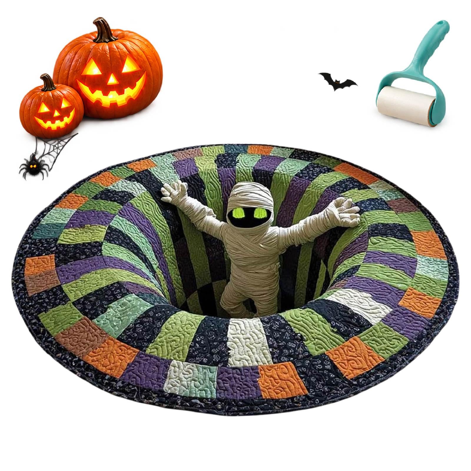 3D Halloween Rug, Optical Illusion Scary Depth Floor Mat Round，C-80cm