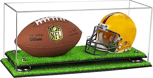 Miniatura 200 de Better Display Cases Acrílico 2 Mini casco de fútbol (no tamaño completo) vitrina con base de césped transparente (V46/A019)