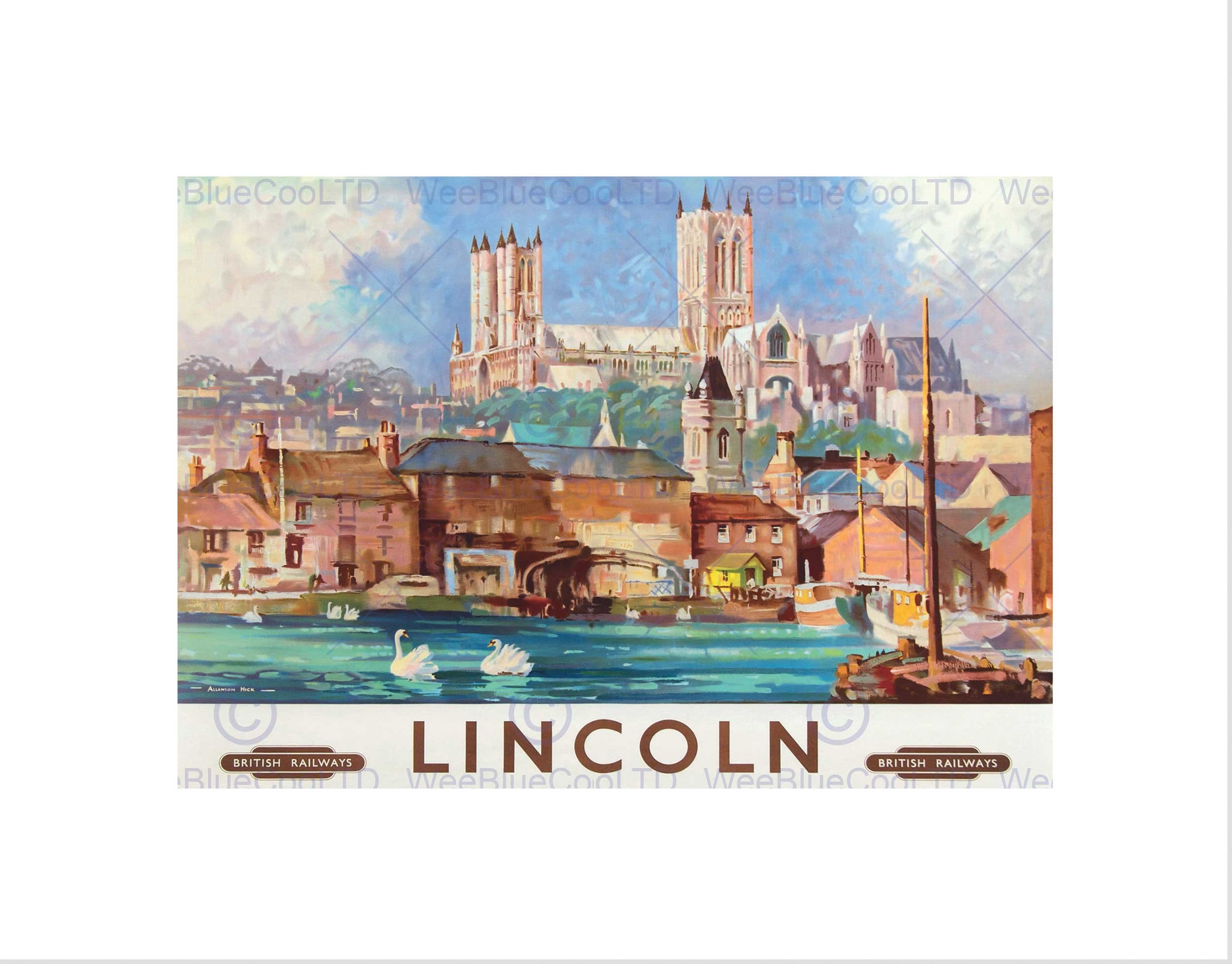 Wee Blue Coo TRAVEL LINCOLN ENGLAND BRITISH RAILWAYSS BLACK FRAMED ART PRINT PICTURE B12X7857