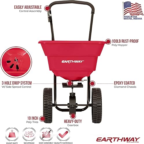 Miniatura 2 de Earthway 2050SU - Esparcidor de transmisión comercial de lujo de 80 libras (79.4 lbs) premontado con neumáticos de polietileno de 10 pulgadas,