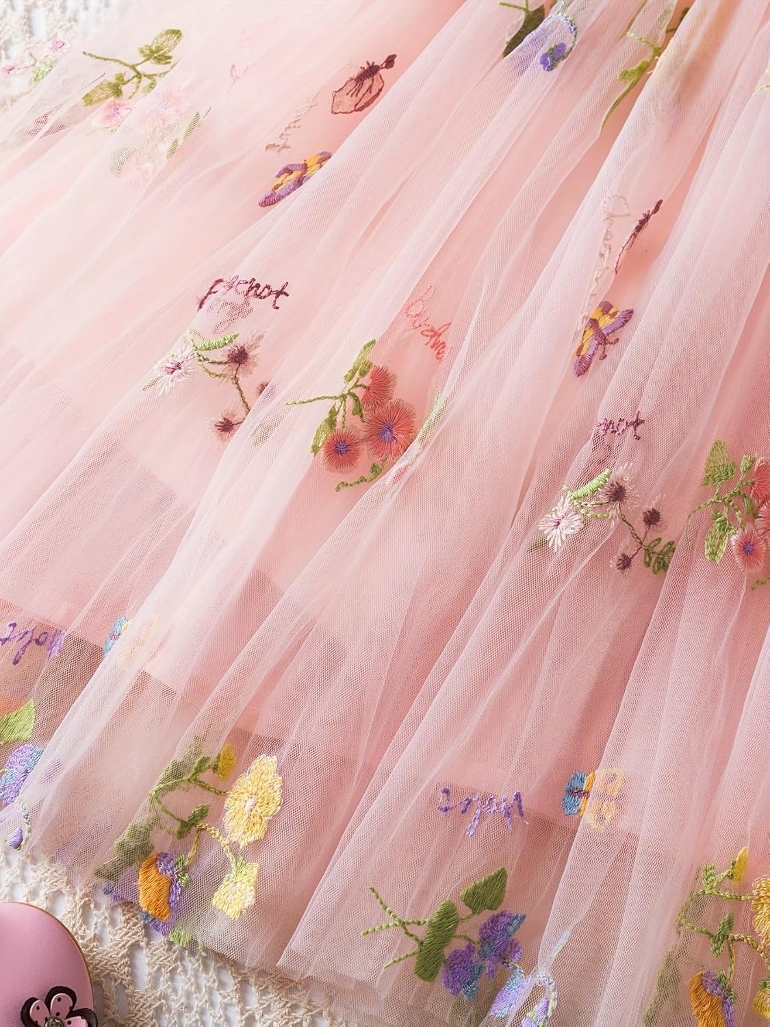 35"x51" Elegant White Lace Fabric Tulle Fabric by Yard Colorful Floral Embroidery Soft Tulle Mesh for DIY Dresses Wedding Gown and Fashion Design (Pink, 5 Yards (175 x 51 in))