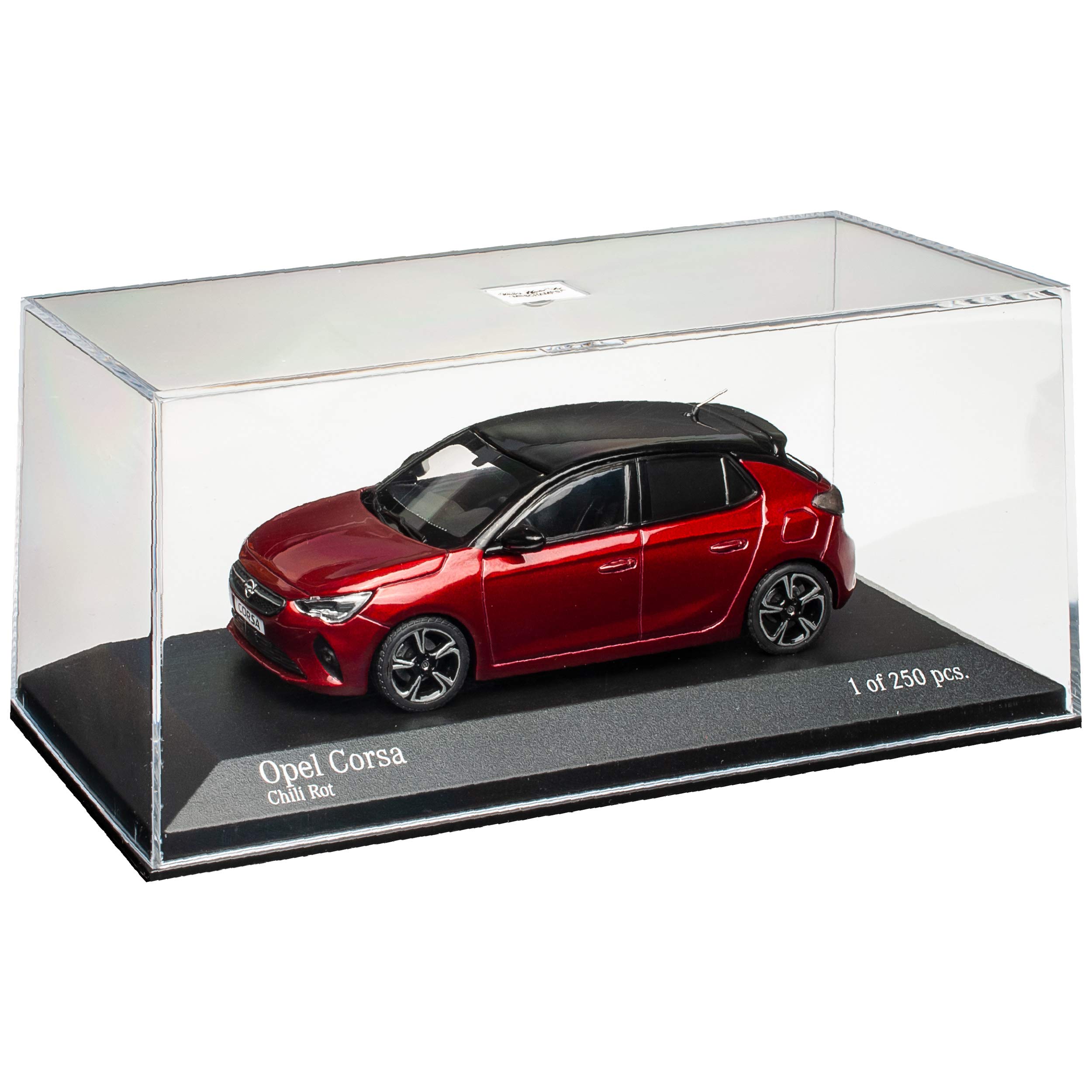 Generisch Opel Corsa F Dunkel Chili Rot Metallic mit Dach Schwarz Ab 2019 1/43 Minichamps Modell Auto
