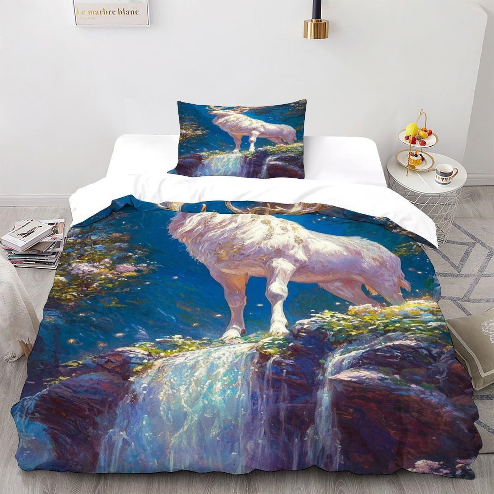 Parure de lit cerf blanc en microfibre supérieure imprimé animalier