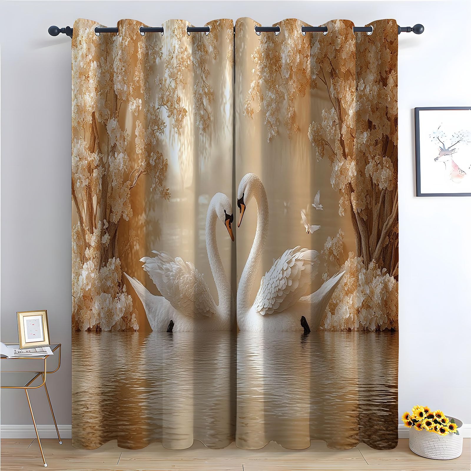 WQBQKKX Abstract Line Curtains Eyelet Soft Thermal Insulated Animals Black out Curtains Watercolor Botanical Flower Print Pattern Window Drapes for Bedroom-52 W x 108" L (Pack of 2)