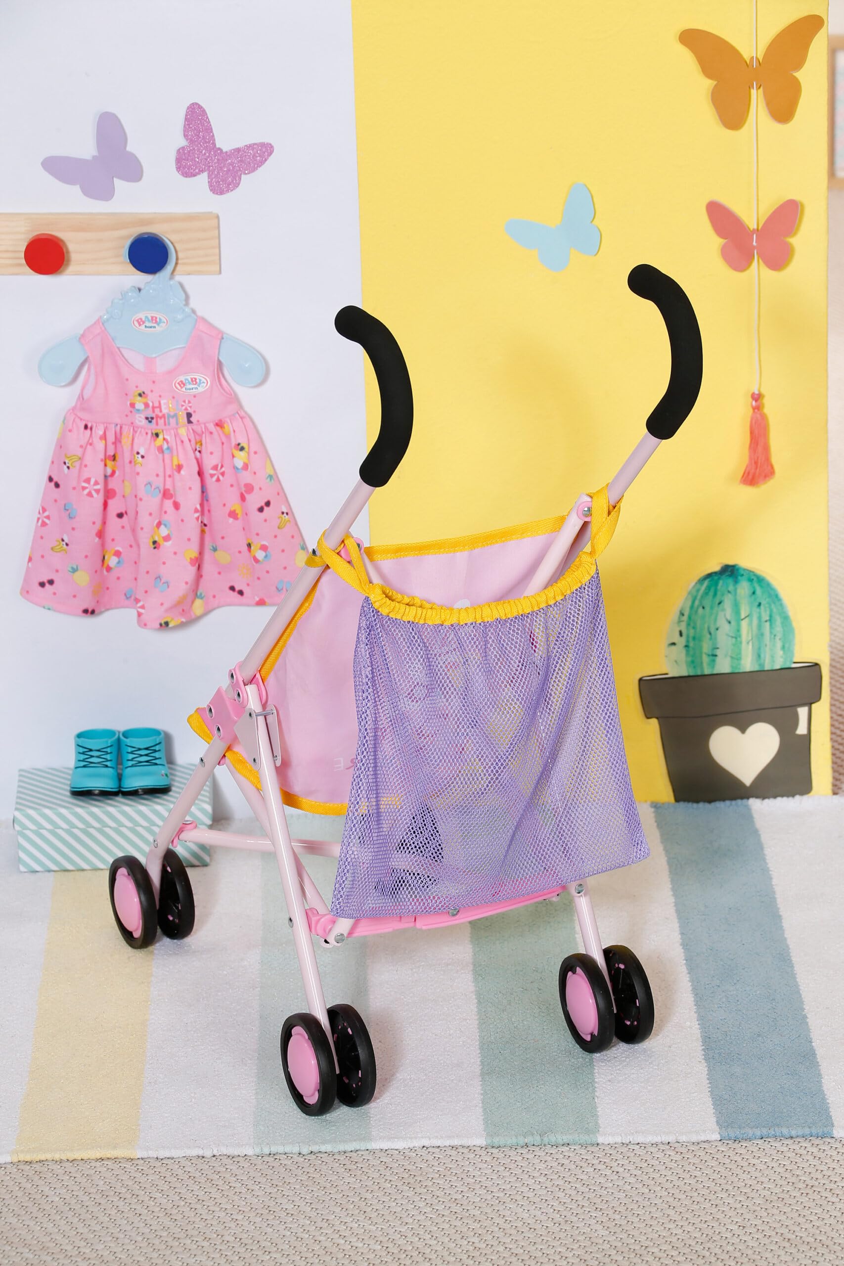 BABY born Carrito con Bolso para Muñecas de 43 cm, para Manos Pequeñas, Promueve la Empatía y Las Habilidades Sociales, para Niños a Partir de 3 años, con Bolso de Malla