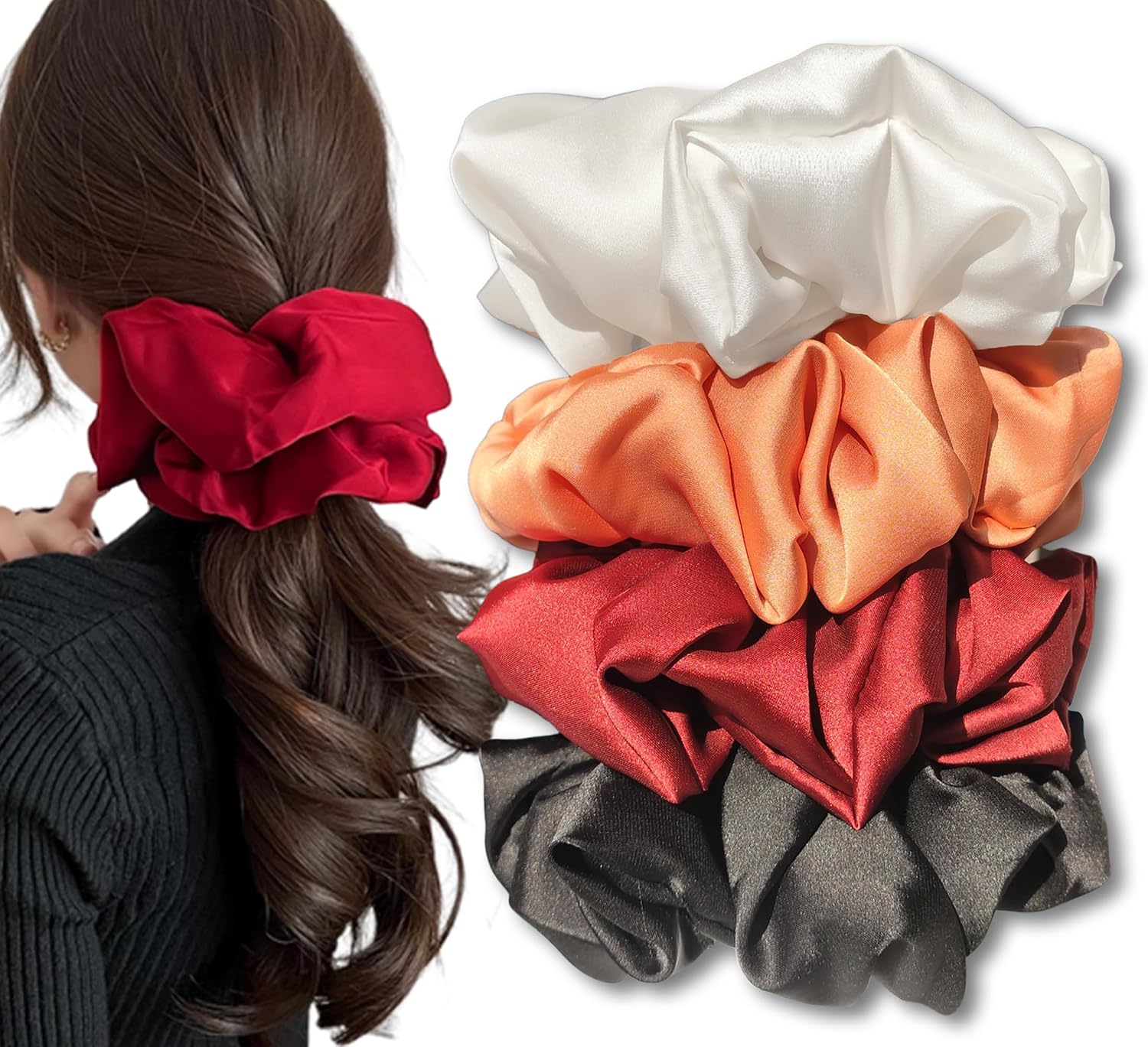 Oversized Satin Scrunchies for Thick Hair - 4PCS Set