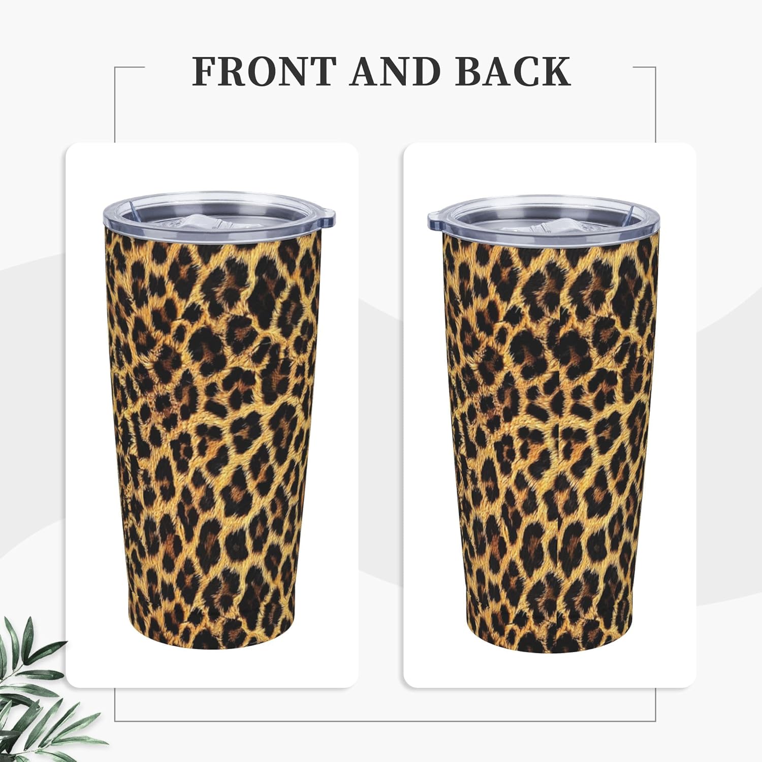 Leopard Print Tumbler with Lid and Straw 20 OZ Stainless Steel Travel Coffee Mug Double Wall Insulated Cup Leakproof for Car Sports Cafe Office - Image 2