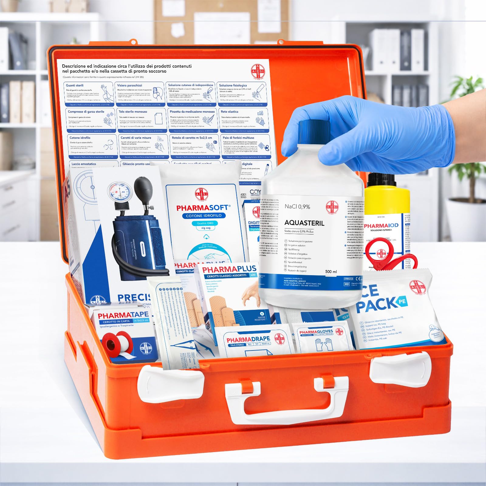 AIESI® Soluzione fisiologica salina (10x500 ml) per lavaggi nasali, aerosol e irrigazione con tappo richiudibile AQUASTERIL, Sodio cloruro 0,9% per cassetta pronto soccorso
