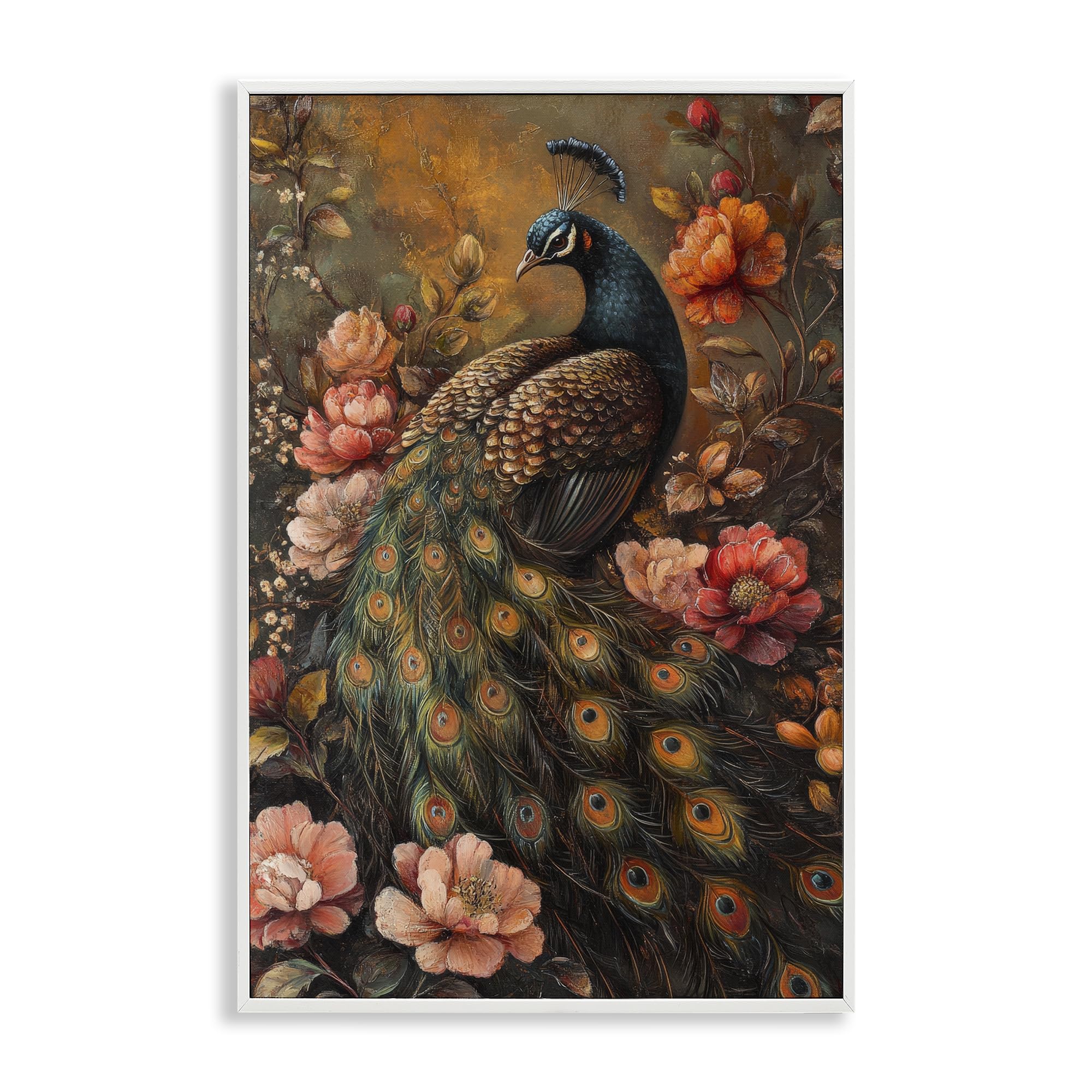 Stupell Industries Red Morris Inspired Peacock White Framed Giclee Art, design by Petal Prints Design, 24 x 16