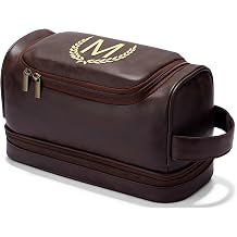 OXYEFEI Personalized Toiletry Bag for Men,Personalized Gifts for Men for Husband Dad, Custom Monogrammed PU Leather Waterproof Mens Toiletry Travel Essential Dopp Kit Shaving Bag M, Tea Brown
