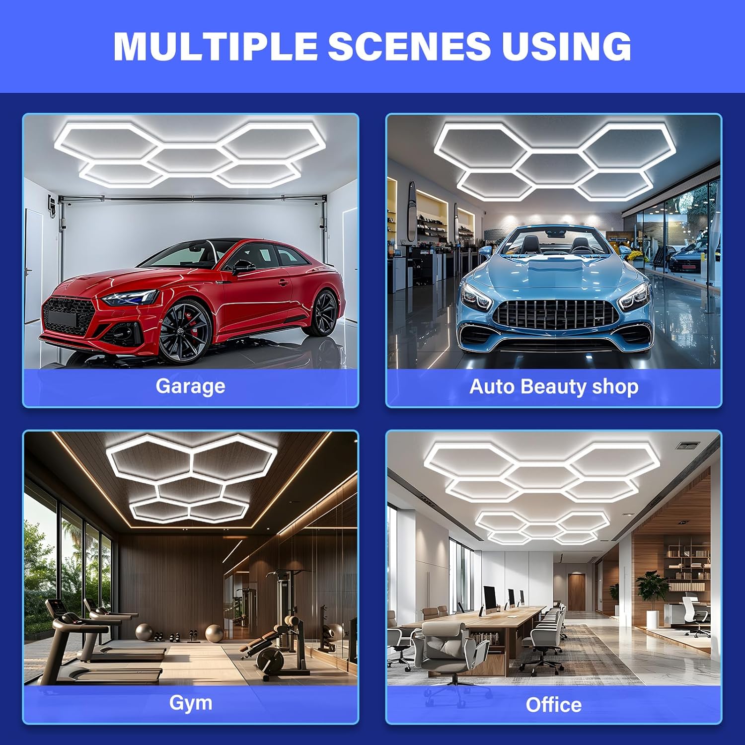 Hexagon Garage Lights - 3 Level Dimmable Hexagon Lights, Upgraded Brightness LED 192W ,6500K 25650LM Honeycomb light for Shop, Garage, Car Detailing,Workshop, Basement,Gym, Barber