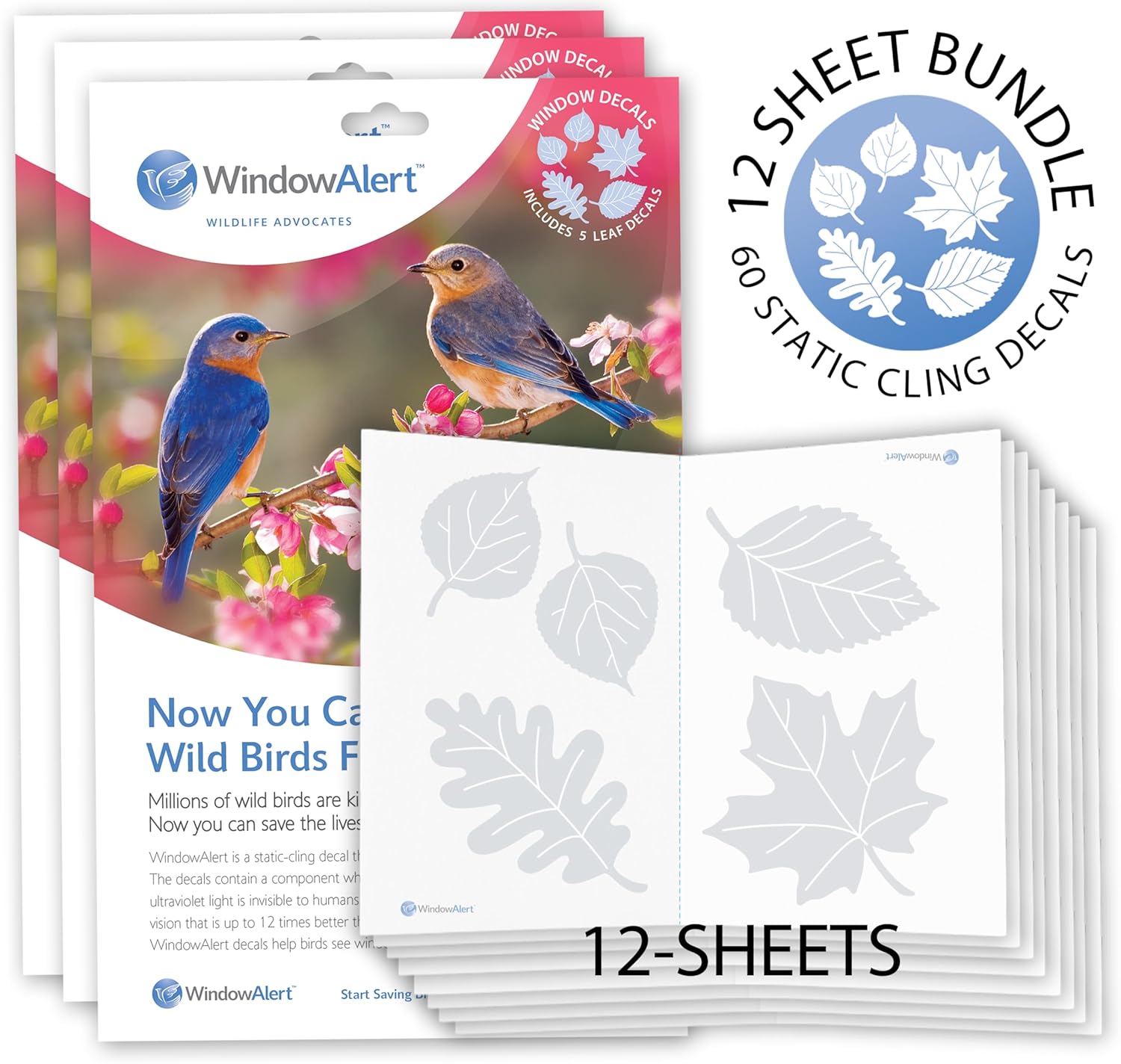 WindowAlert Leaf Medley Anti-Collision Decal 12 Pack - UV-Reflective Window Decal to Protect Wild Birds from Glass Collisions - Made in The USA