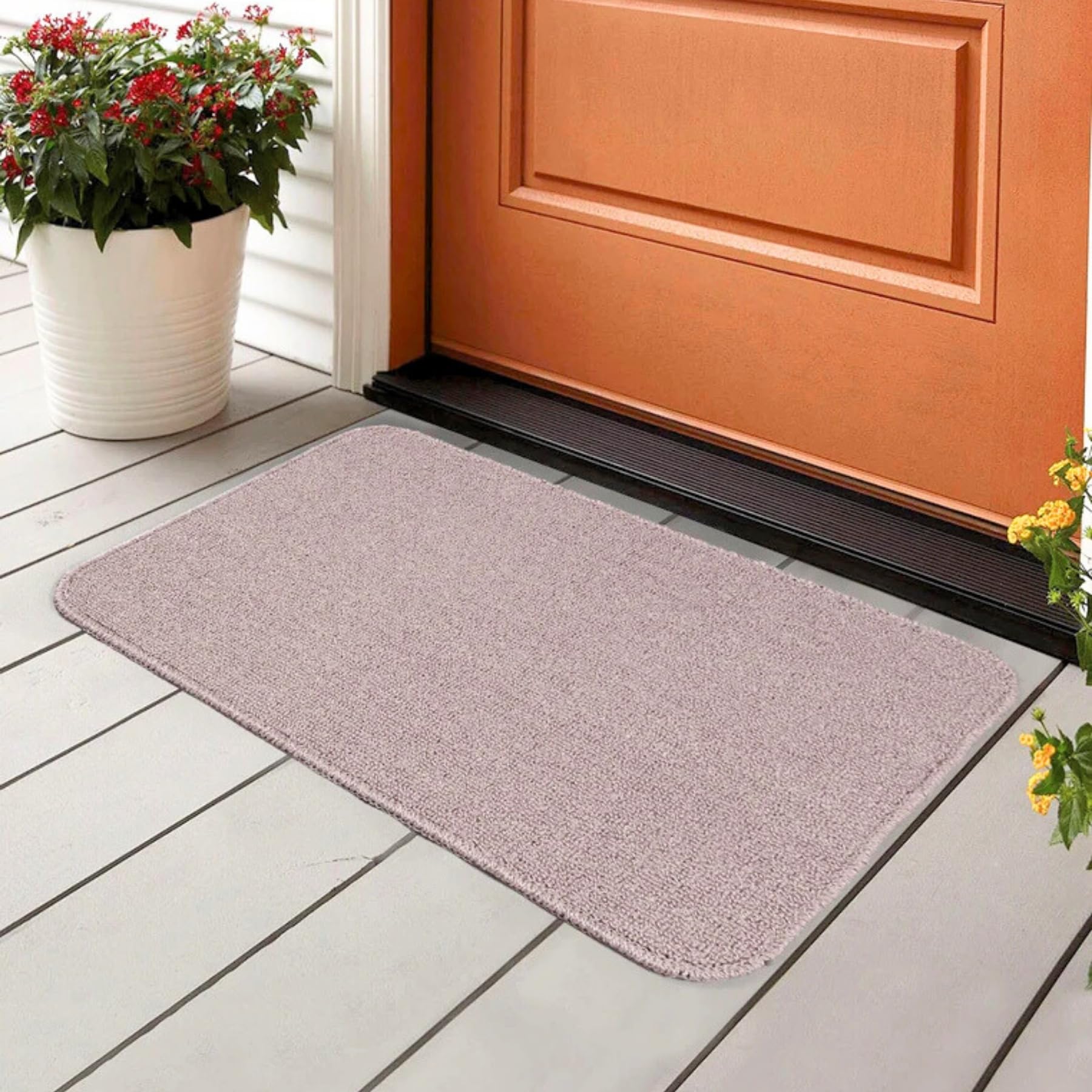 Saral Home Striped Soft PP Yarn Doormat Anti Skid Backing (Beige, 43X60 CM)