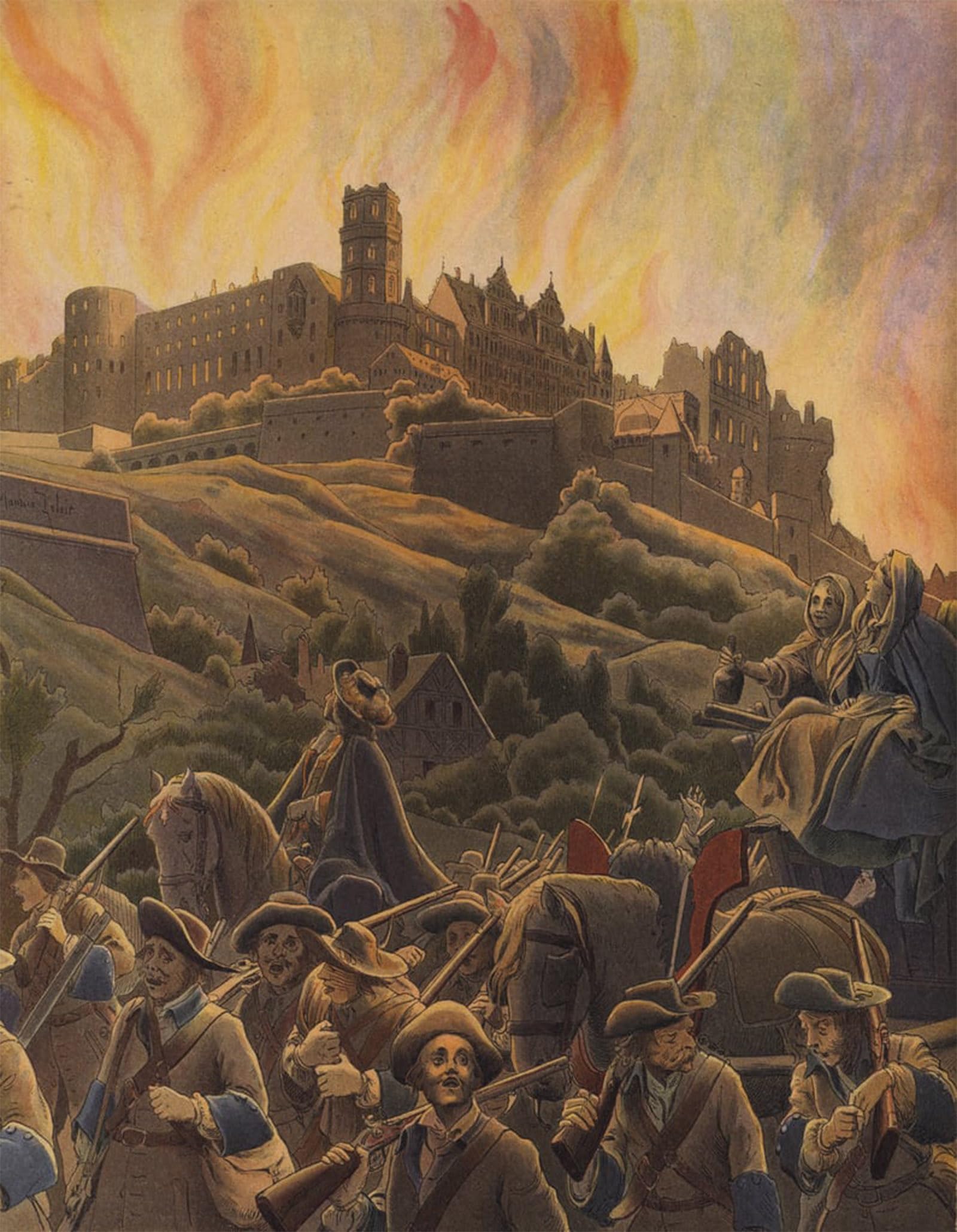 SERENDIPITP Aesthetic Poster Photo Wall Print Retro Picture Burning of the Castle of Heidelberg by Maurice Leloir Modern Wall Artwork for Home Decor 60x90cm
