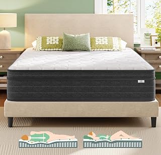 Koorlian 10 Inch Queen Hybrid Mattress in a Box - Cooling Pocket Spring & Memory Foam for Back Pain Relief, Fiberglass-Free, Medium Firm, CertiPUR-US
