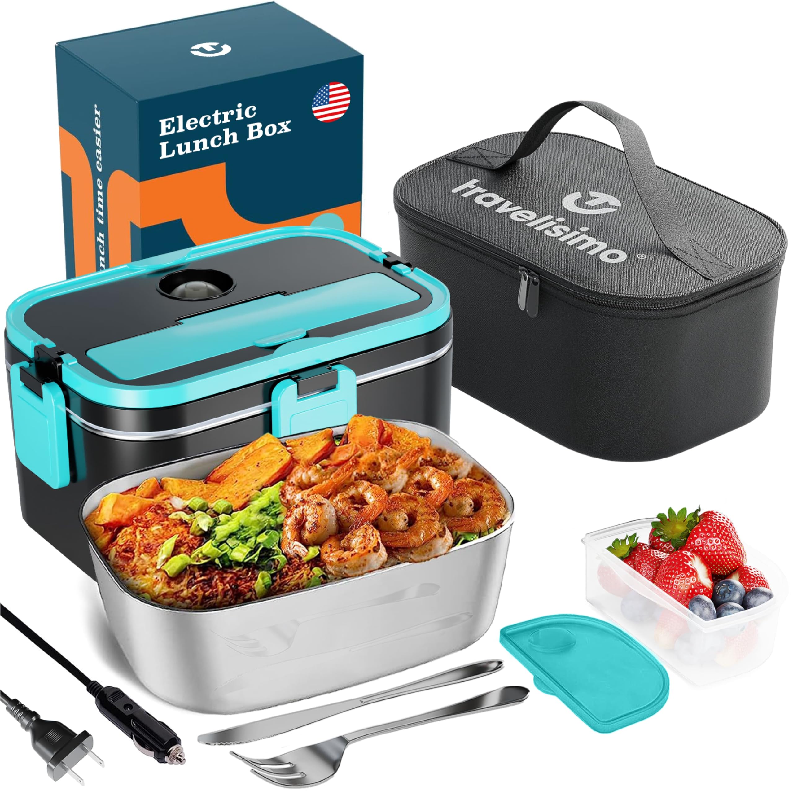 Extra-Large Electric Lunch Box For Adults Holds up to 8 Cups - 80W Heated Lunch Box 1.8L Electric Food Warmers, Portable Food Warmer, Travel & Work. Loncheras Para Hombres De Trabajo