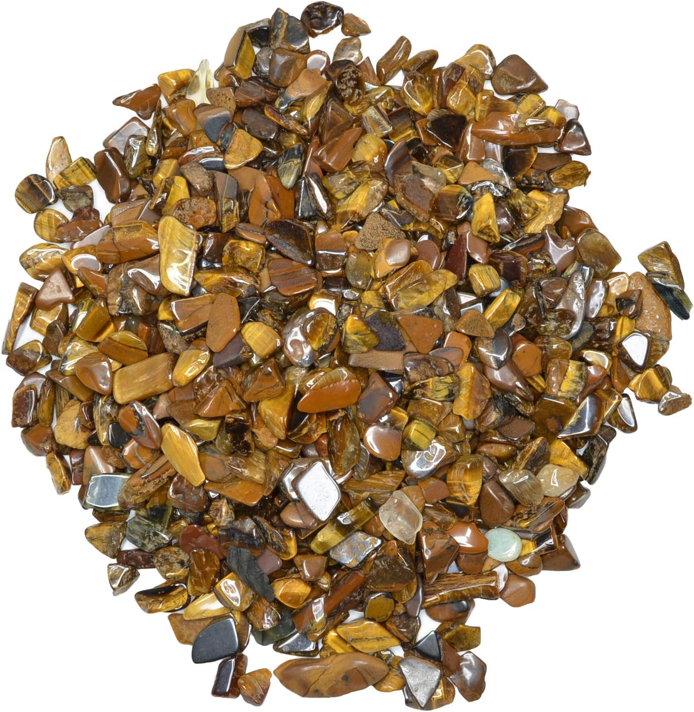 Hypnotic Gems: 18 lbs of Polished Tiger Eye Natural Rock Chips with Info Card - Tumbled Stones for Vases, Fountains, Art and Crafts, Jewelry Making, Crystal Healing and More!