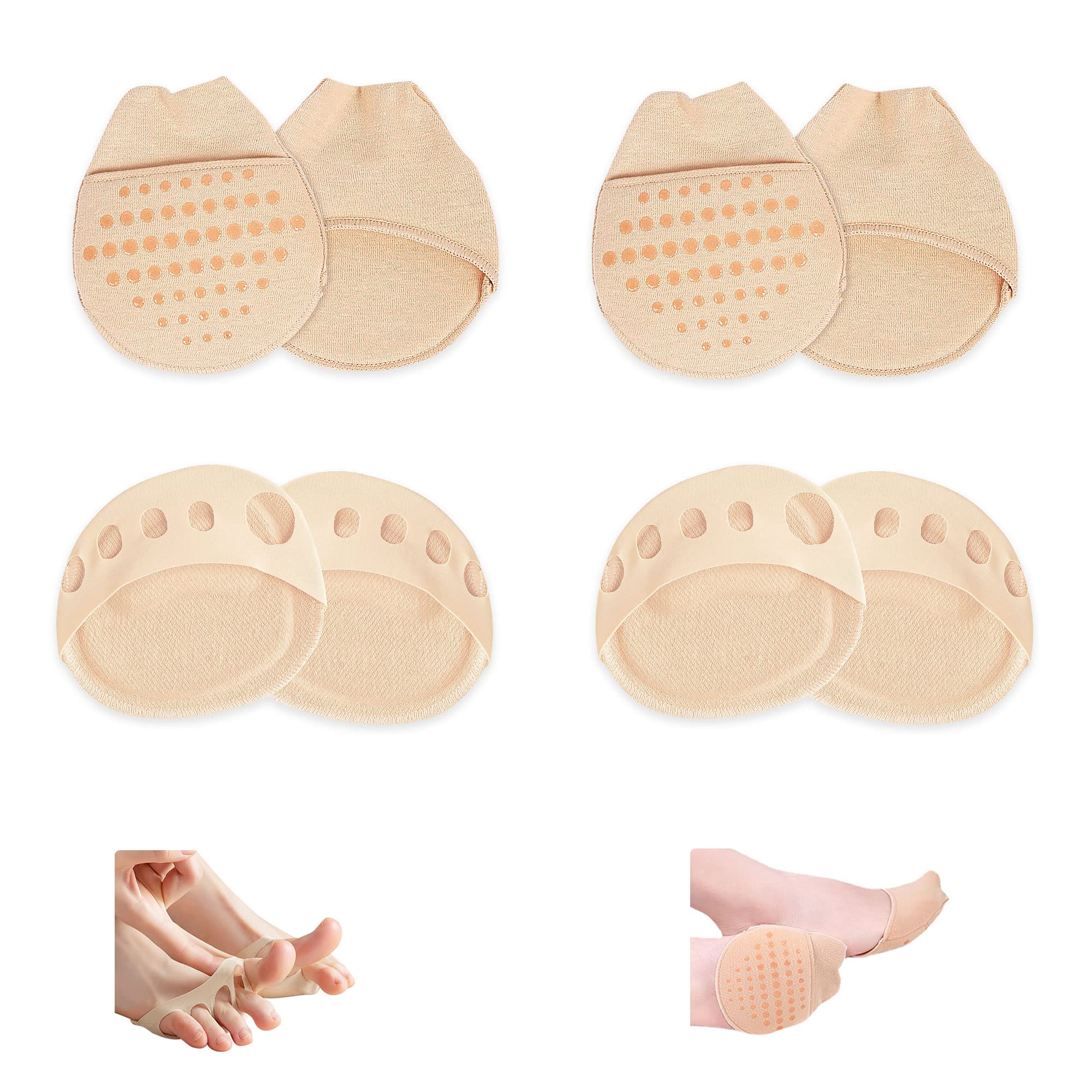 4 Pairs Metatarsal Pads Ball of Foot Cushions Honeycomb Fabric Forefoot Pads for Women High Heels Shoes Foot Pads Invisible Soft Toe Pads Reusable Sock Cushions Pad for Pain Relief Men