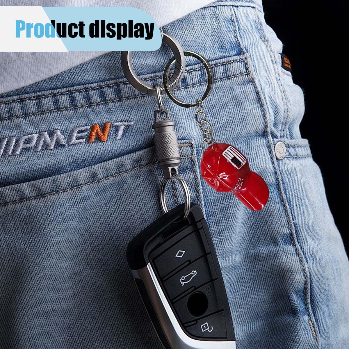 Car Hat Keychain Cool Metal Keychain with Key Ring Baseball Cap Keychain with USA Flag Auto Key Fob — view 5