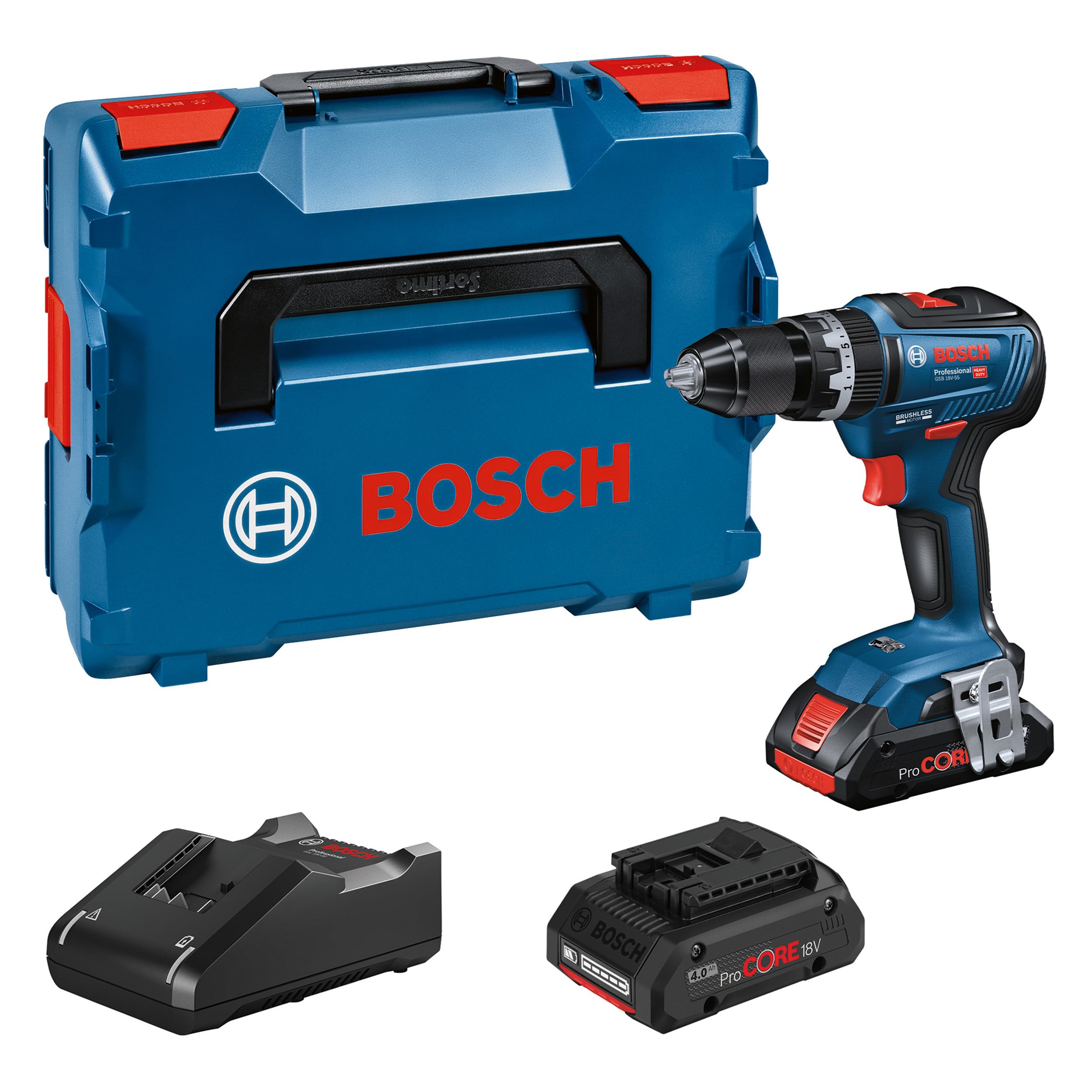 Perceuse-visseuse GSB 18V-55 Bosch Professional sans-fil 18V avec 2 batteries ProCORE18V 4.0Ah
