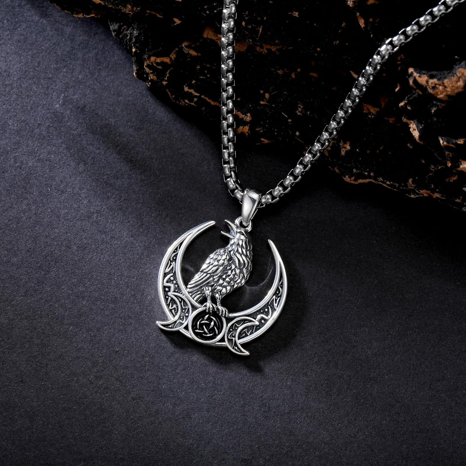 Raven Necklace 925 Sterling Silver Gothic Crow Pendant Jewelry for Men Women