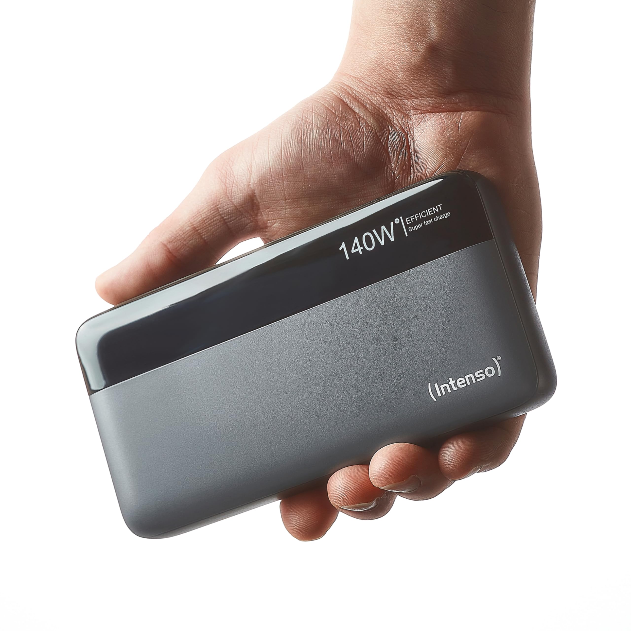 Intenso Powerbank HE25000, zewnętrzny akumulator z Power Delivery (140 W) i kablem USB-C do ładowania USB-C, 25000 mAh, szaro-czarny