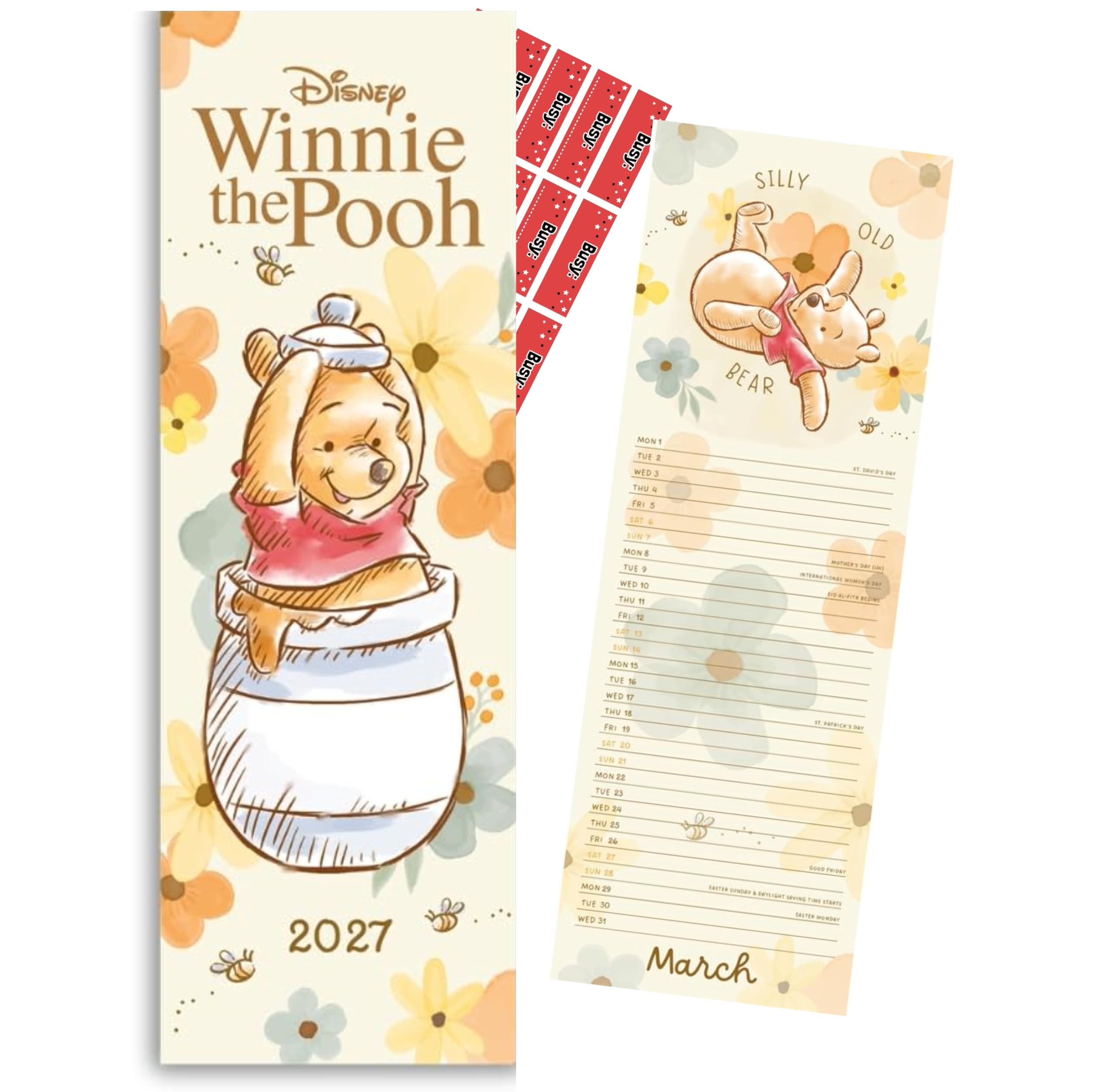 Winnie The Pooh Calendar 2027 Slim Wall Sketchbook Calendar Gift Present with Free Organising Stickers