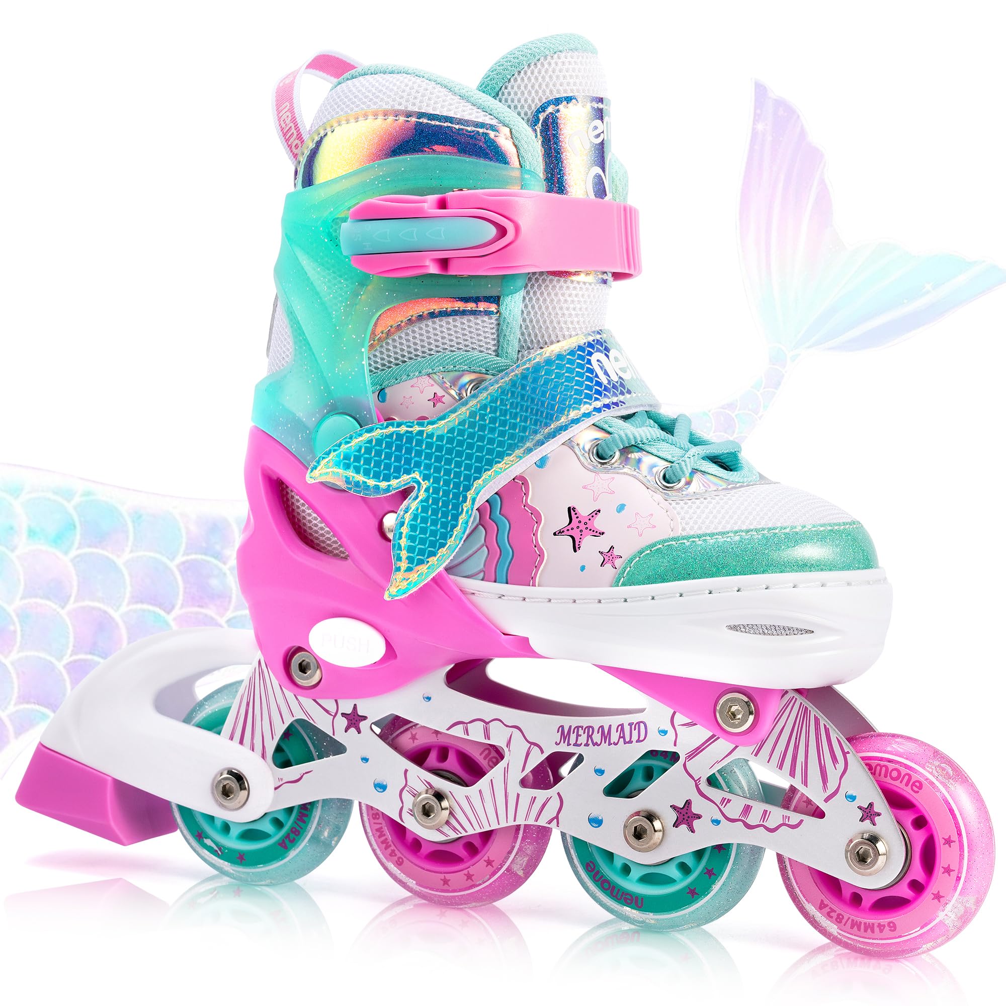 NEMONE Sirena Pattini in Linea Bambina Regolabili 8 Ruote Pattini in Linea per Bambino Bambini Regalo,Indoor Principianti Inliner Outdoor